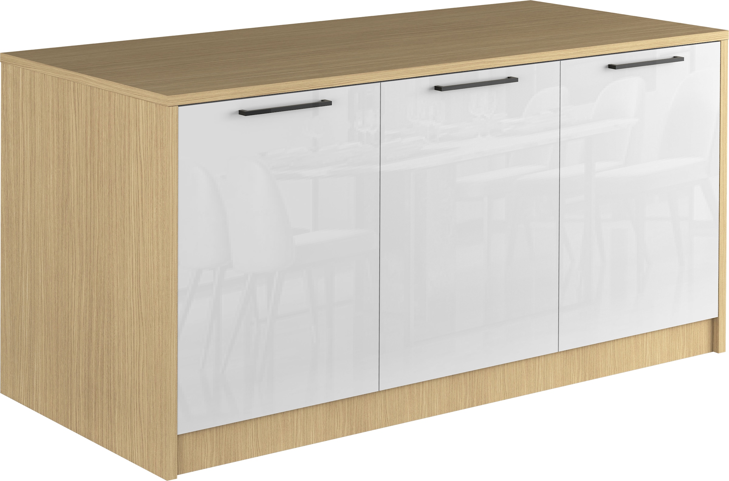 KOCHSTATION Ilot de cuisine »KS-Luna« Largeur 170 cm, 3 portes, 6 compartiments intérieurs, 3 places à manger, portes amorties