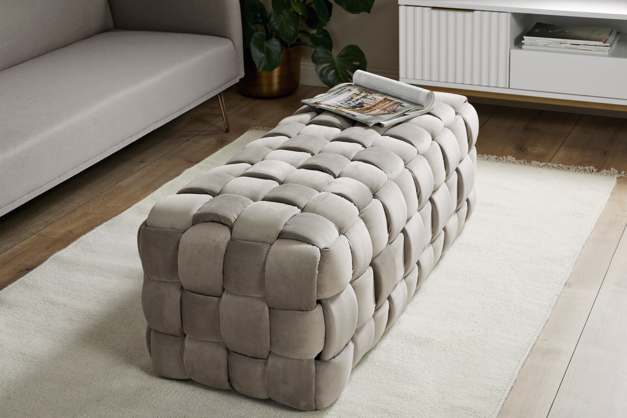 Jahnke Hockerbank »WEB ART L« 1 Stk. tlg. Hocker, Couchtisch, Beistelltisch gepolstert in edler Flechtoptik