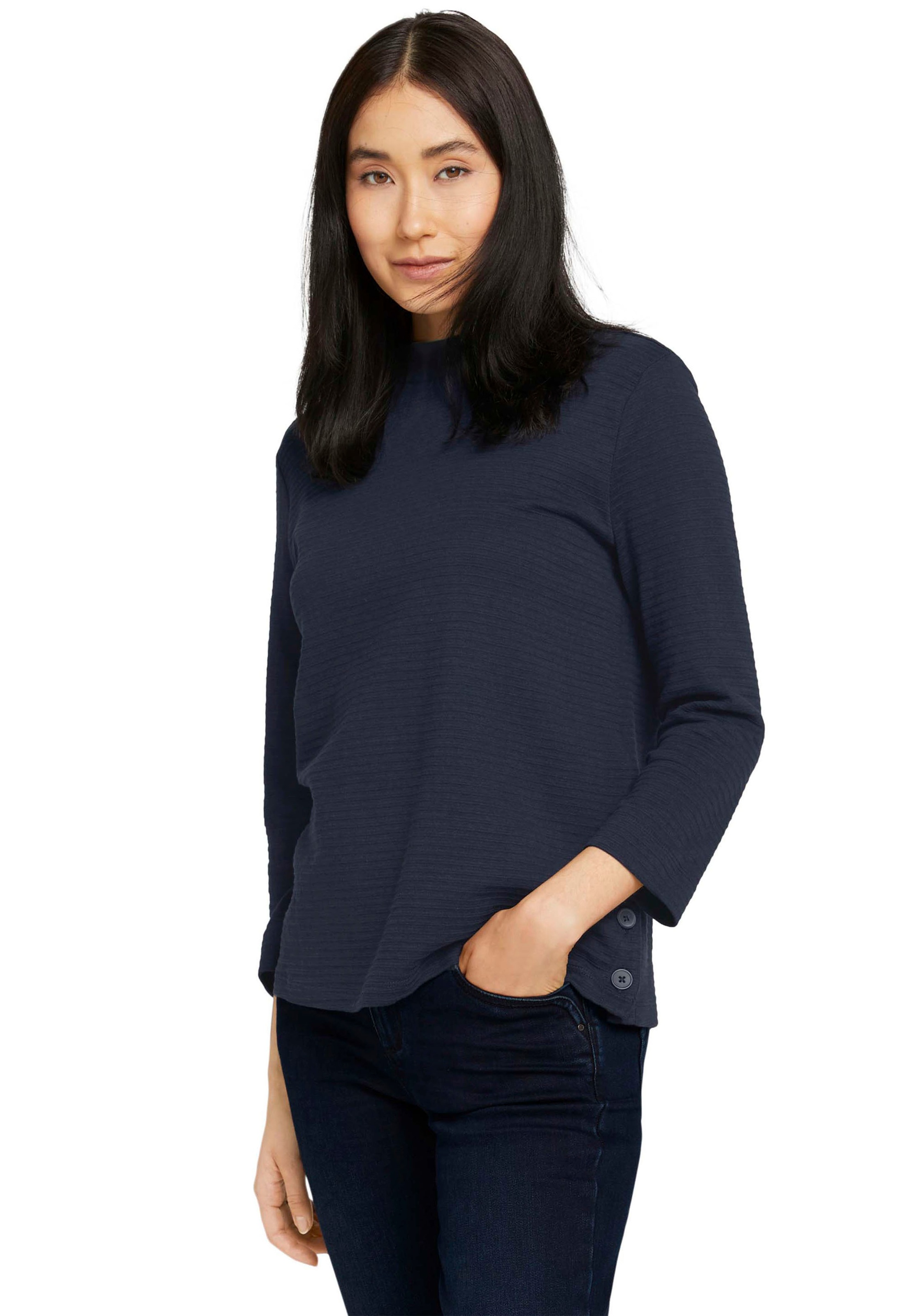 Image of TOM TAILOR 3/4-Arm-Shirt, mit seitlicher Knopfleiste am Saum bei Ackermann Versand Schweiz