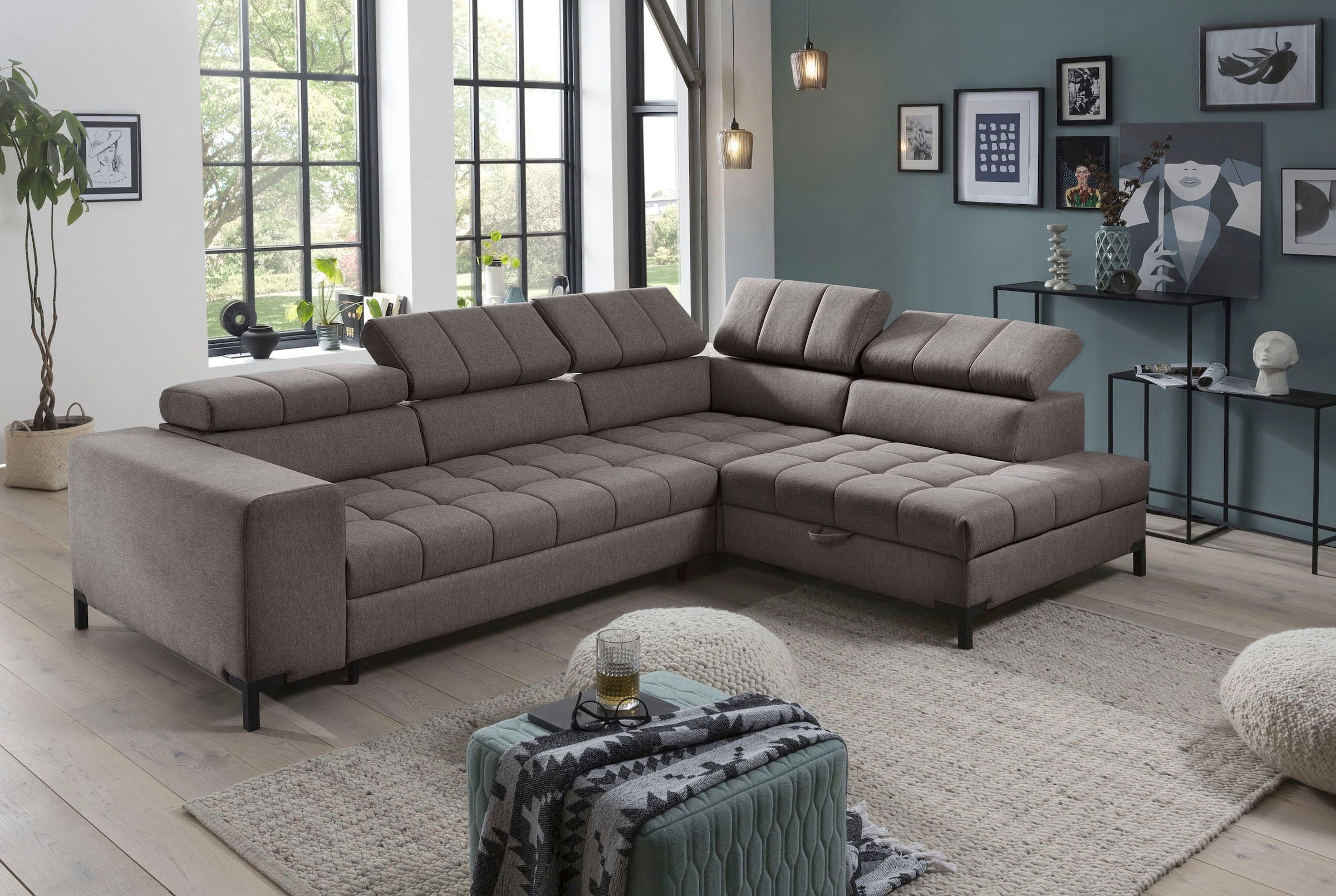exxpo - sofa fashion Ecksofa »Bocco, hochwertige Verarbeitung, toller Sitzkomfort, bequem, L-Form«, wahlweise mit Bettfunktion u. Bettkasten, inkl. Kopfteilverstellung