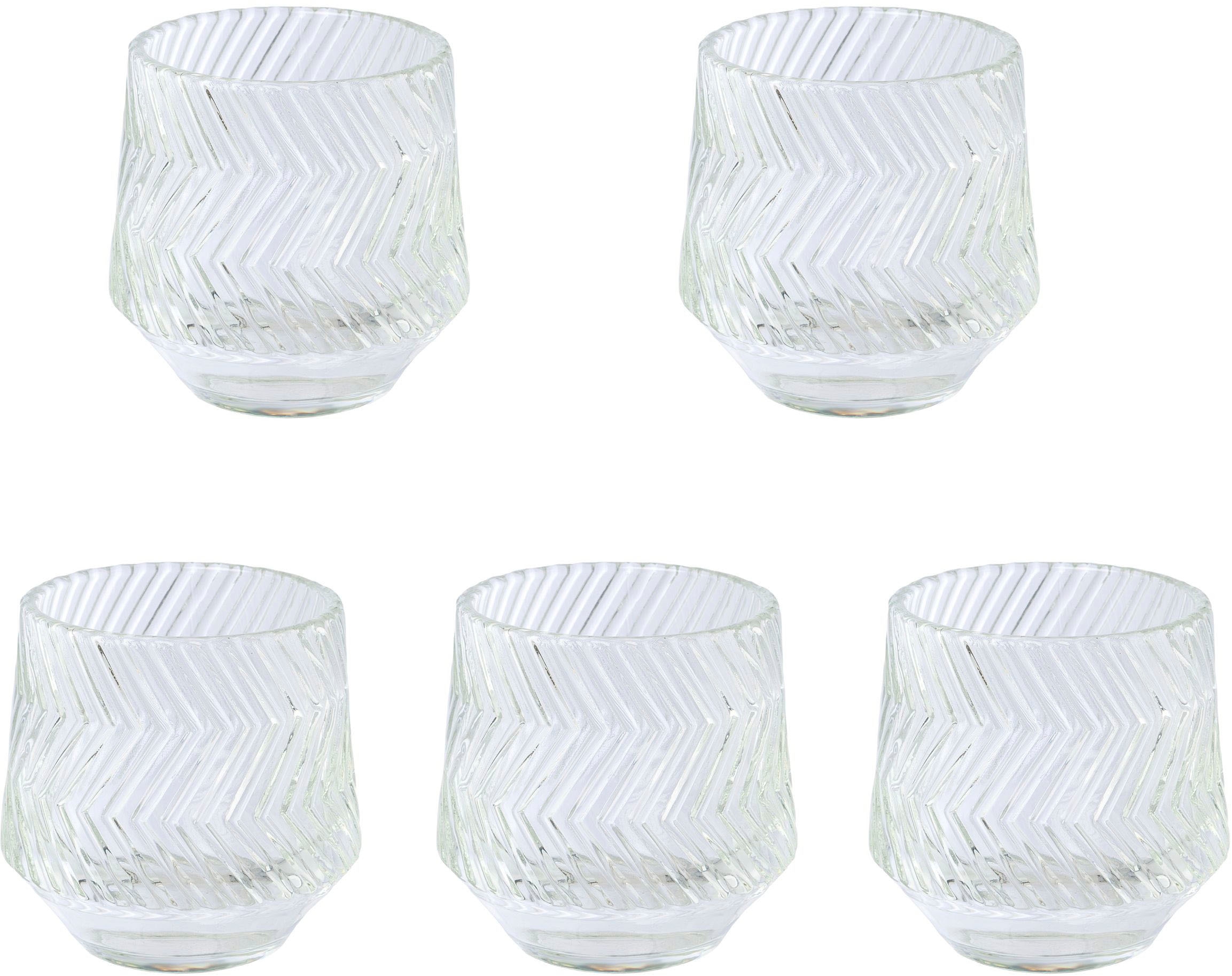 Creativ home Windlicht »Kerzenhalter Relief«, (Set, 5 St.), Teelichthalter aus Glas, mit geschliffener Oberfläche