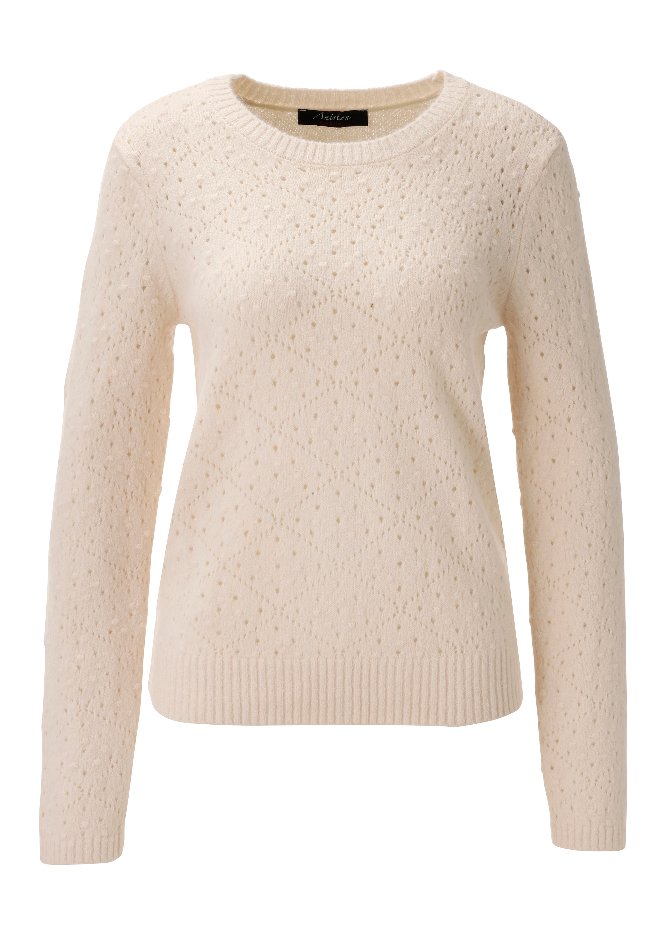 Aniston CASUAL Pull en tricot en motif ajouré avec petits carrés tricotés - NOUVELLE COLLECTION