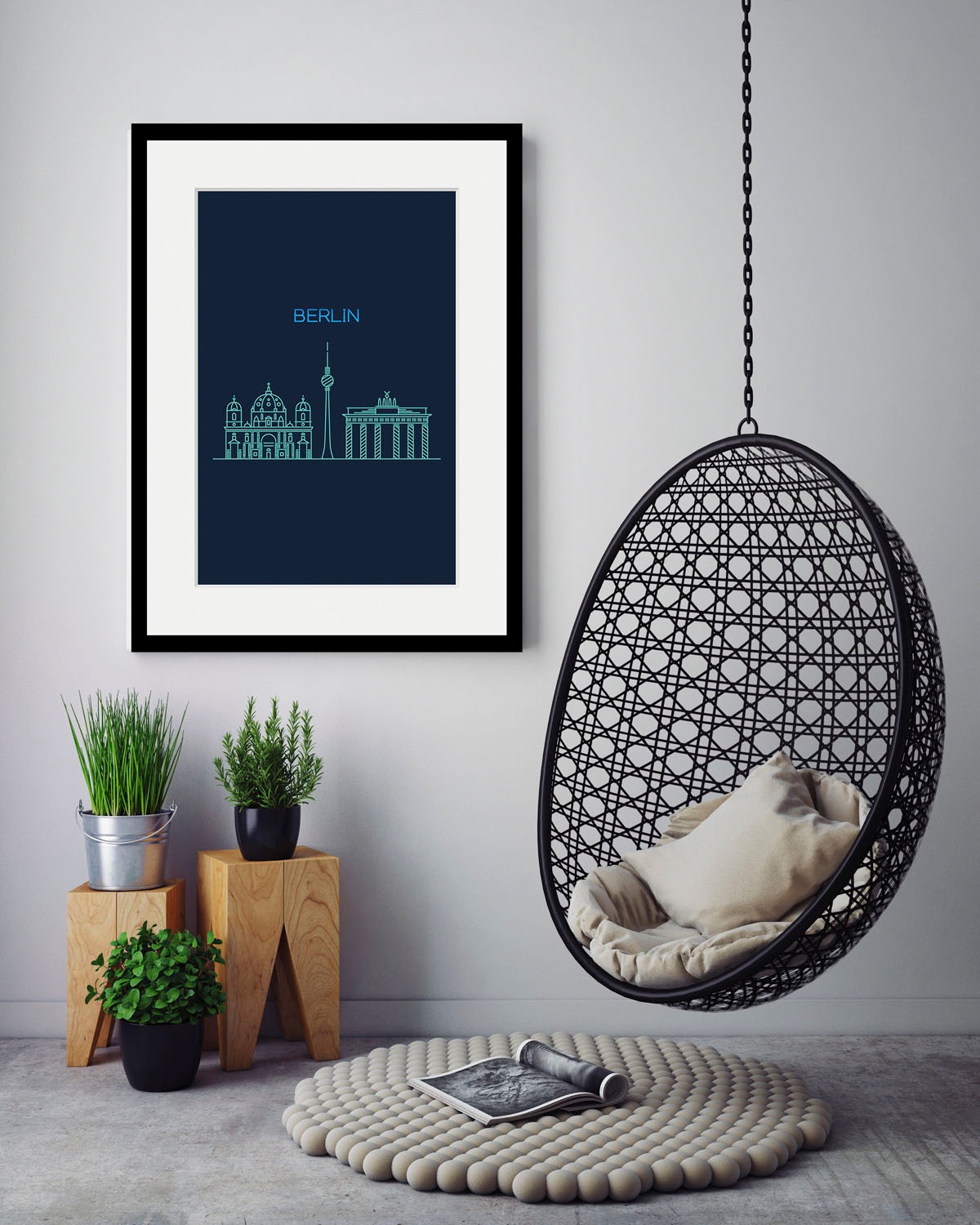 Image of queence Bild "Berlin Sightseeing" Berlin Deutschland Schriftzug Stadt Städte 1 Stk. tlg. HD Premium Poster-Druck inkl. Holzrahmen