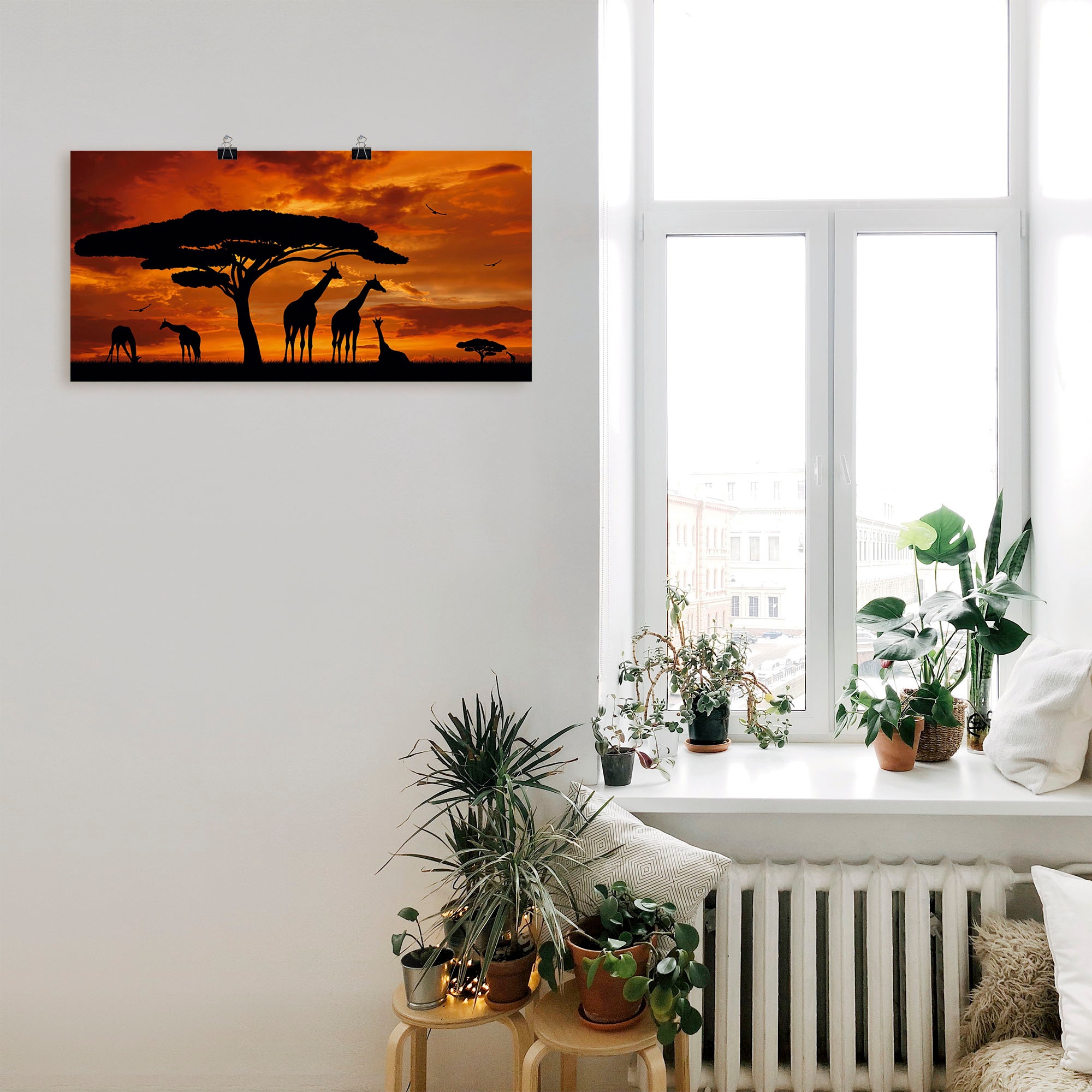 Artland Wandbild »Herde von Giraffen im Sonnenuntergang«, Wildtiere, (1 St.), als Leinwandbild, Poster in verschied. Grössen