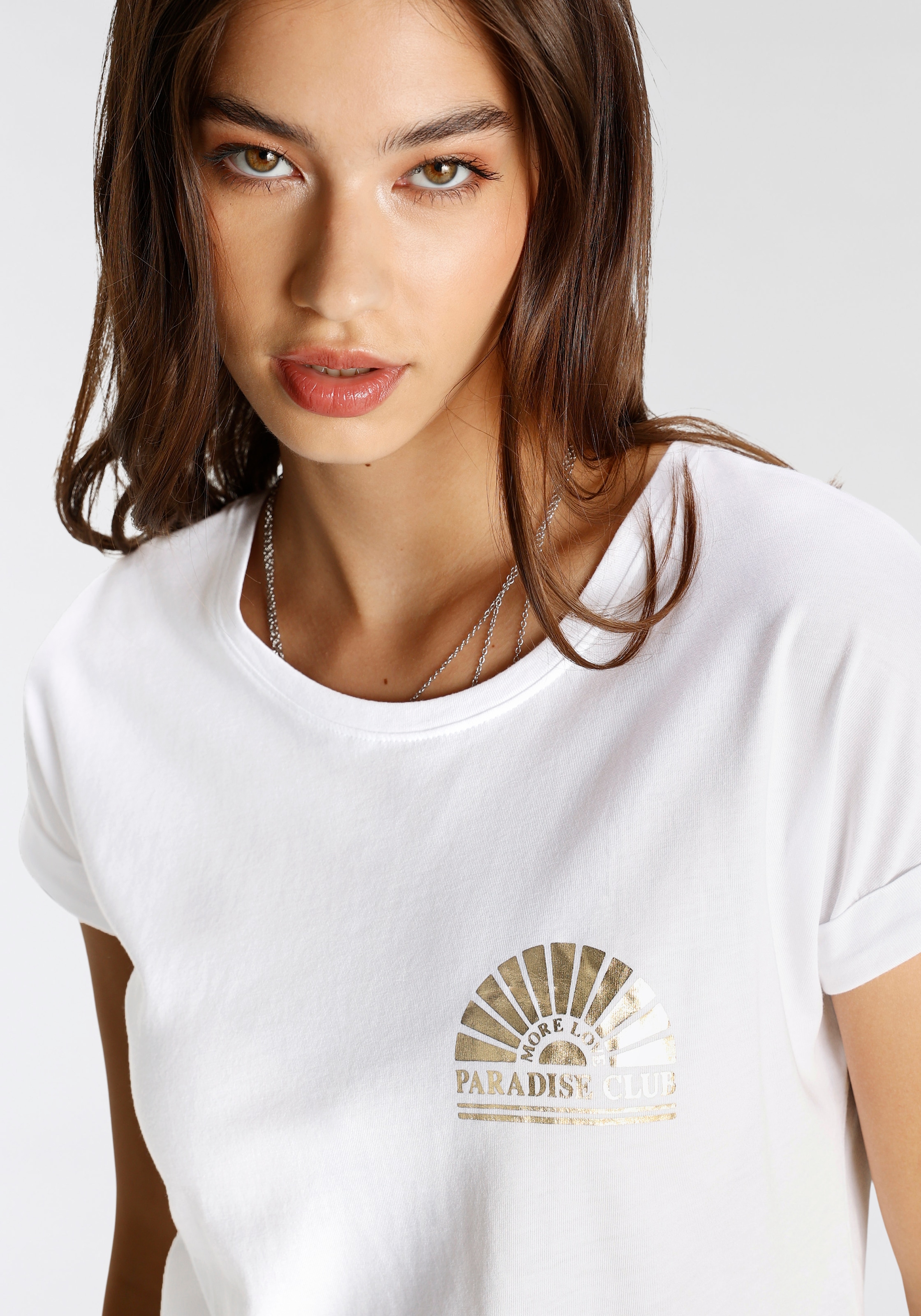 Tamaris T-Shirt, Mit Elegantem Folienprint in Goldfarben - NEUE KOLLEKTION