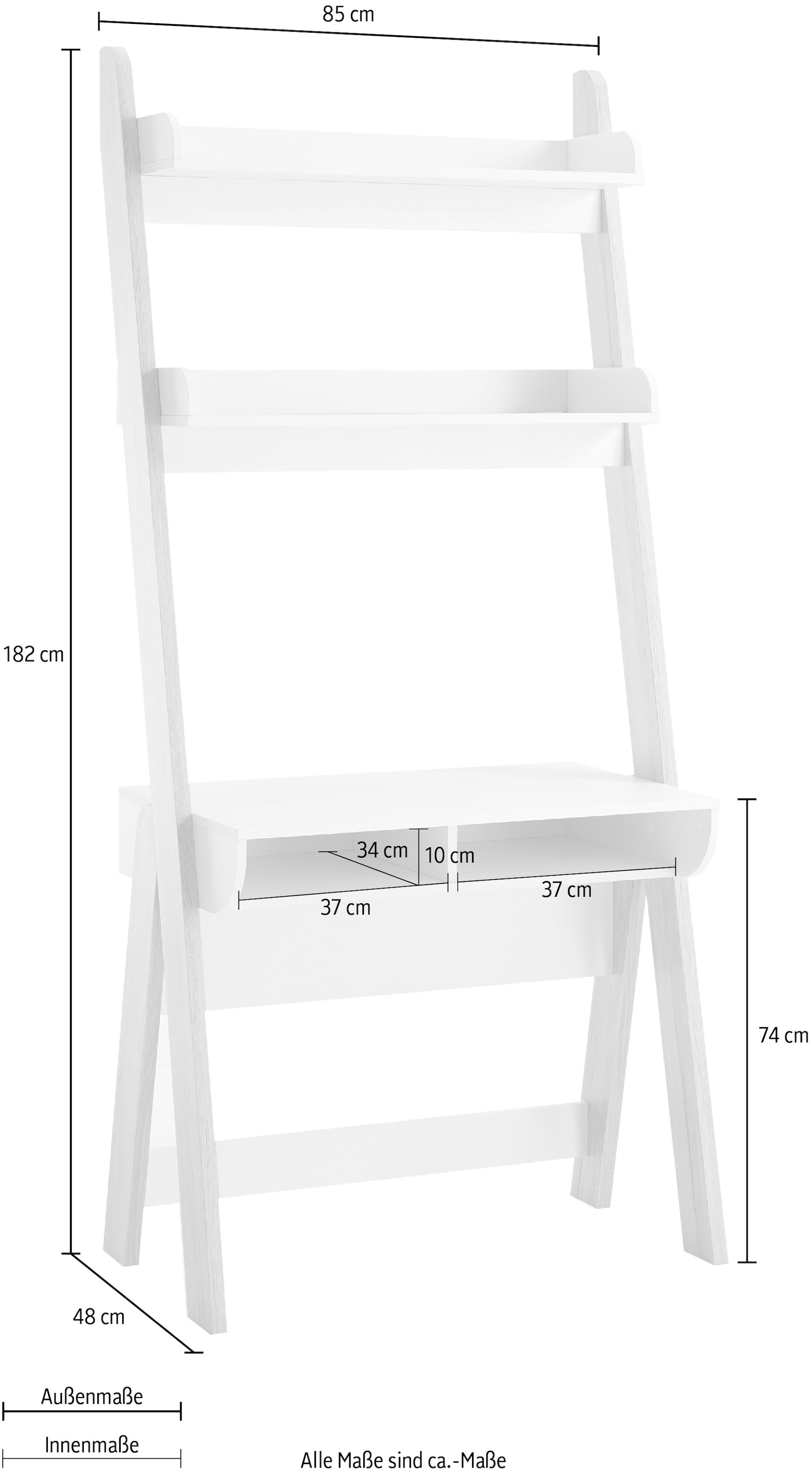 MCA furniture Schreibtisch »Viterbo«, Standregal mit Schreibtisch weiss matt, Eiche hell Dekor, Breite 85 cm