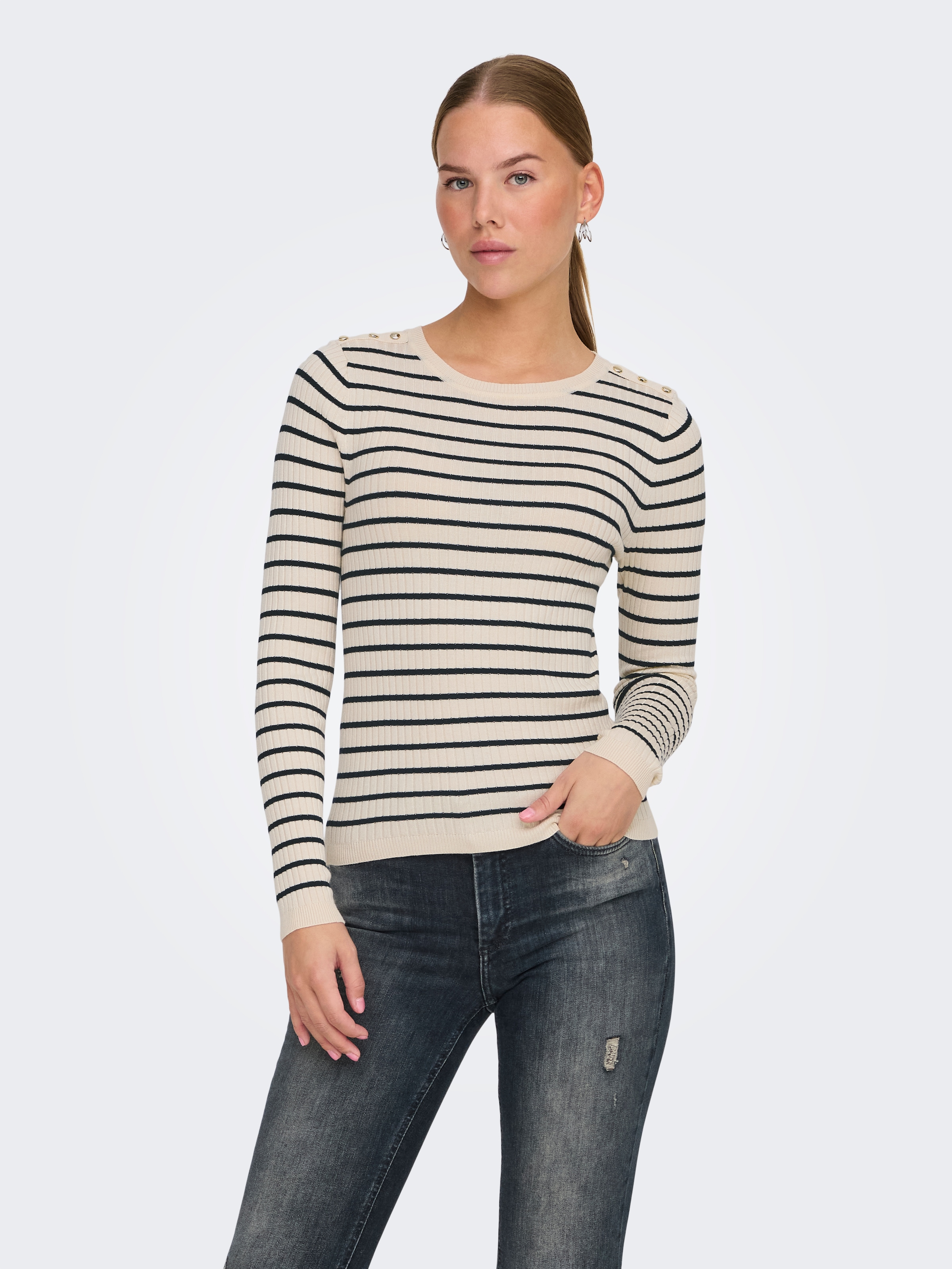 ONLY Strickpullover »ONLMILA LS STRIPE BUTTON O-NECK CC KNT«