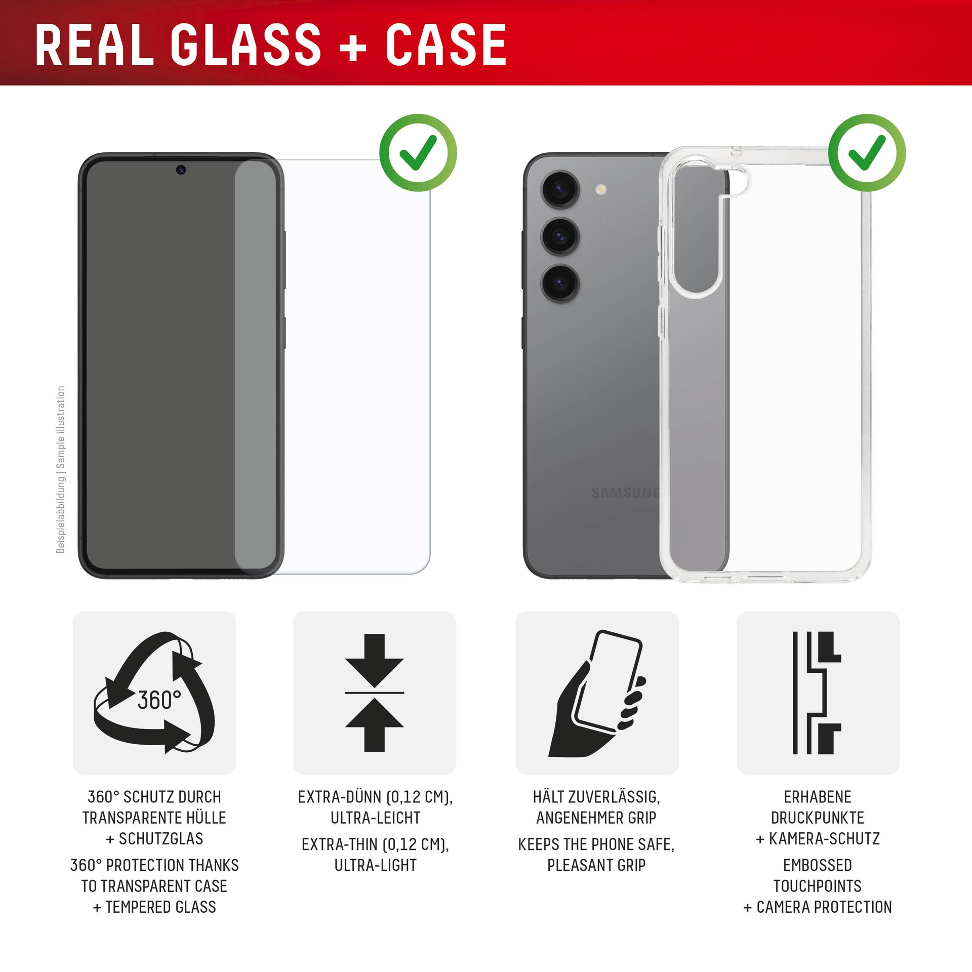 Displex Displayschutzglas »Real Glass Screen Protector inkl. Case«, für Samsung Galaxy S25 Edge, Displayschutzfolie, Schutzfolie, Bildschirmschutz, kratz- & stossfest