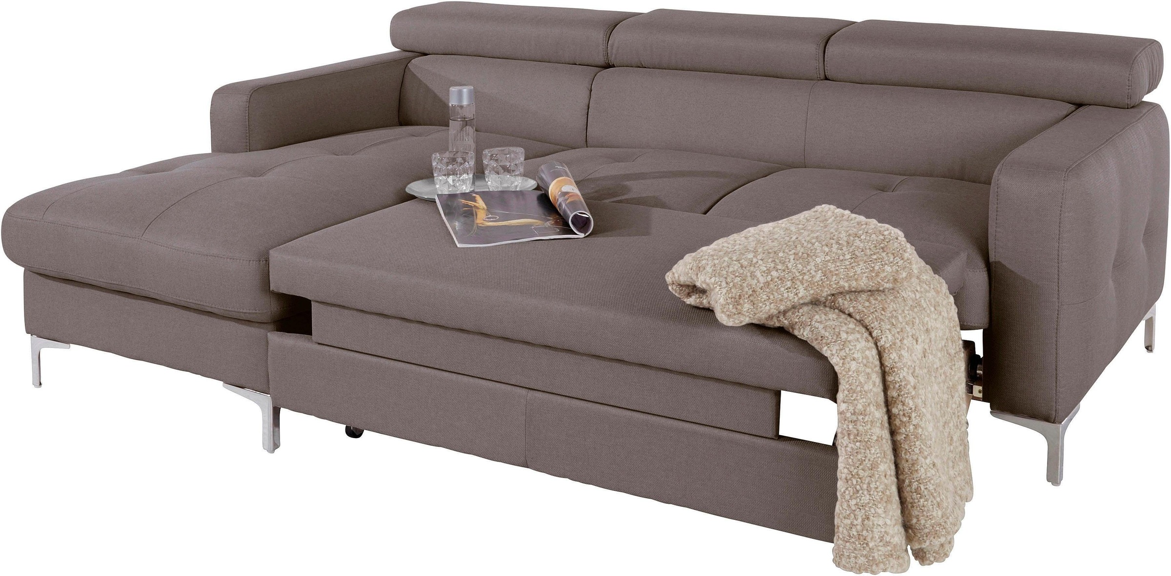 COTTA Polstergarnitur »Sammy L-Form«, (Set), Set bestehend aus: Ecksofa mit Kopfteilverstellung & Hocker