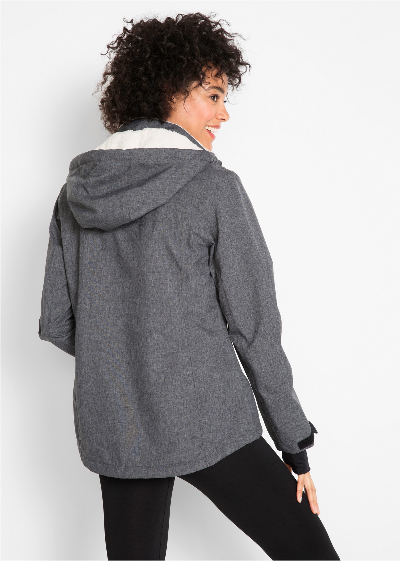 bonprix Funktionsjacke mit Kapuze mit Teddyfleece, wasserdichtes Material, mit abtrennbarer Kapuze