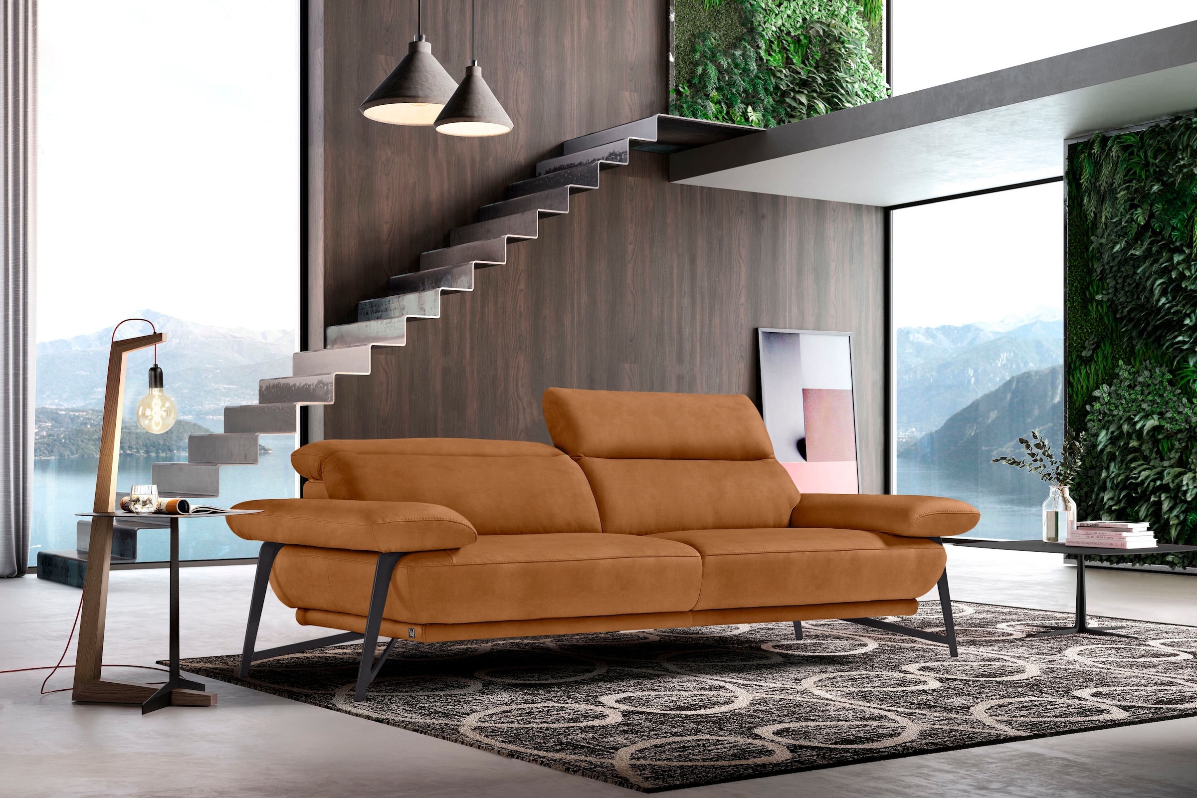 Image of Egoitaliano 2,5-Sitzer "Anais, Designsofa mit erstklassigem Sitzkomfort, Fussfarbe schattengrau" Kopfteil verstellbar, 232 cm, Luxus-Microfaser Lederoptik, brandy