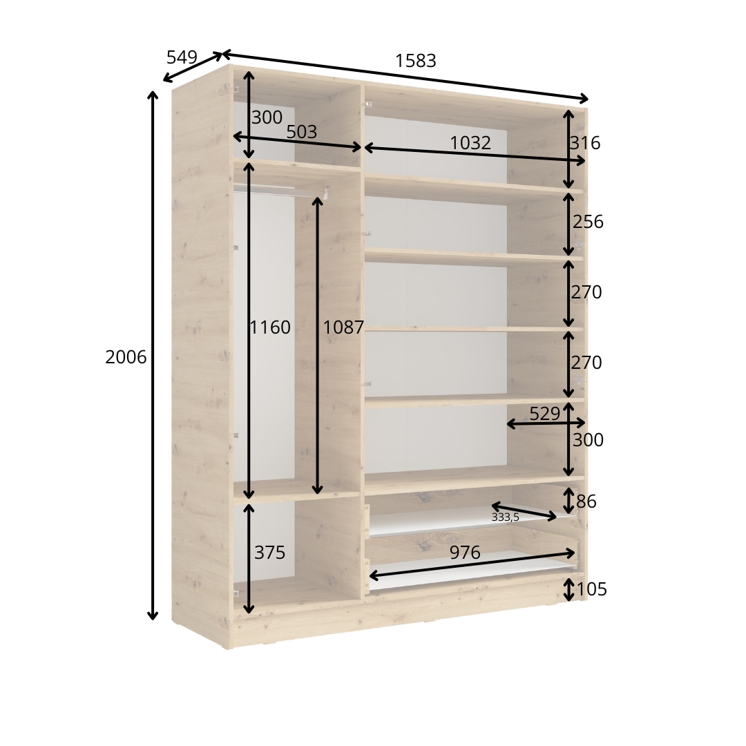 INOSIGN Kleiderschrank »LAREDO Wäscheschrank komplette Innenausstattung, Masse 158,3/200,5/55cm«, Garderobe mit offenem Fach, 3 Türen und 2 Schubladen, FSC
