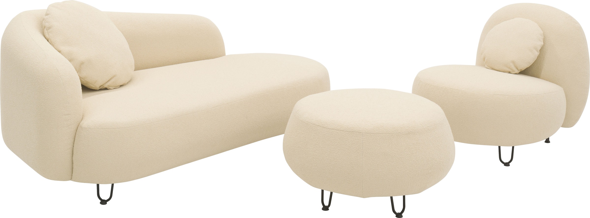 DOMO collection Polstergarnitur "Poika Bezug Fellimitat" 3 Stk. tlg. Formschönes Outdoor-Highlight, ideal für Balkon, Terrasse, Garten