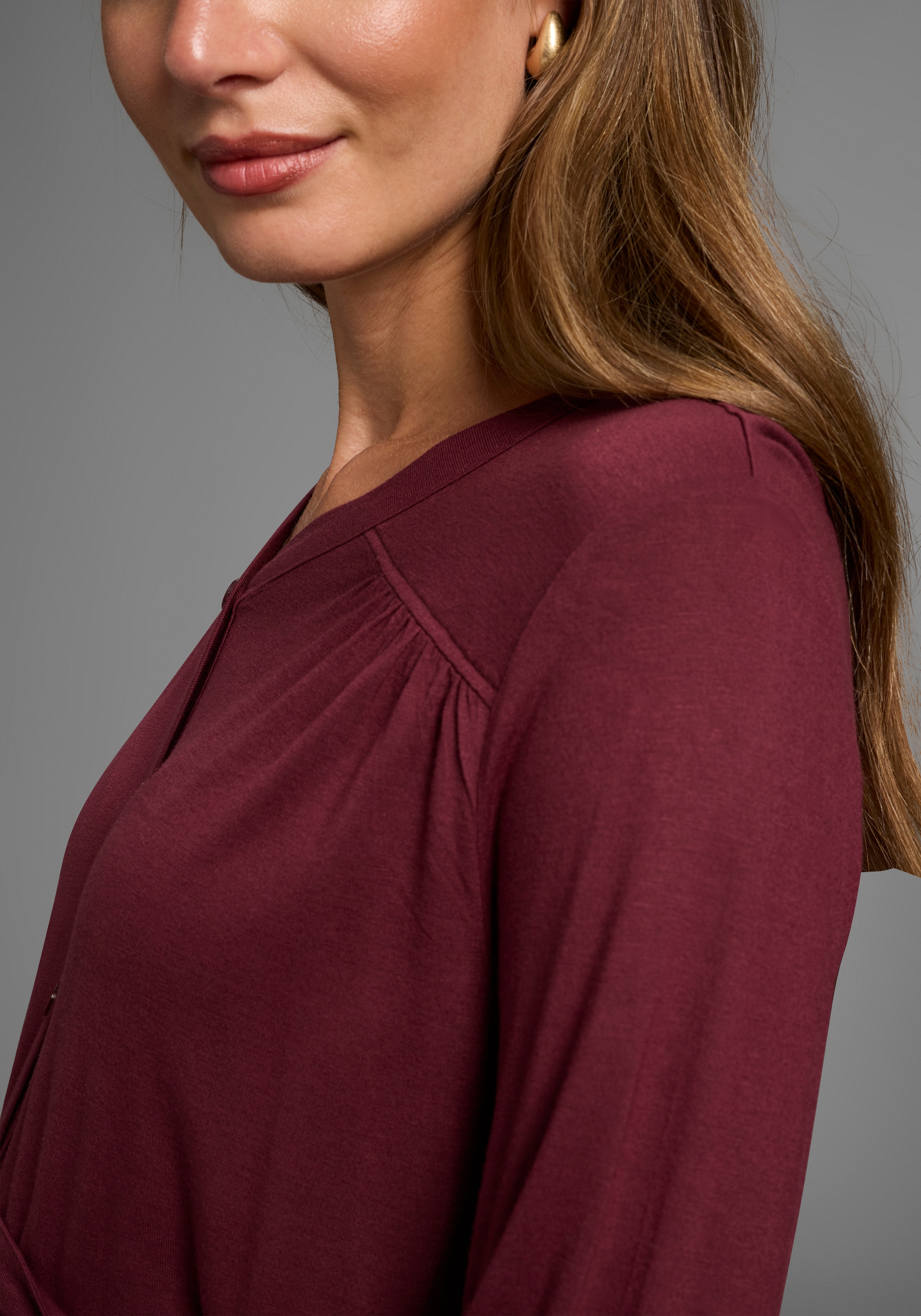 Neun Monate T-shirt de grossesse »Jersey-Bluse mit Bindegürtel« Viskose Umstands-Bluse praktisch für Schwangerschaft und danach