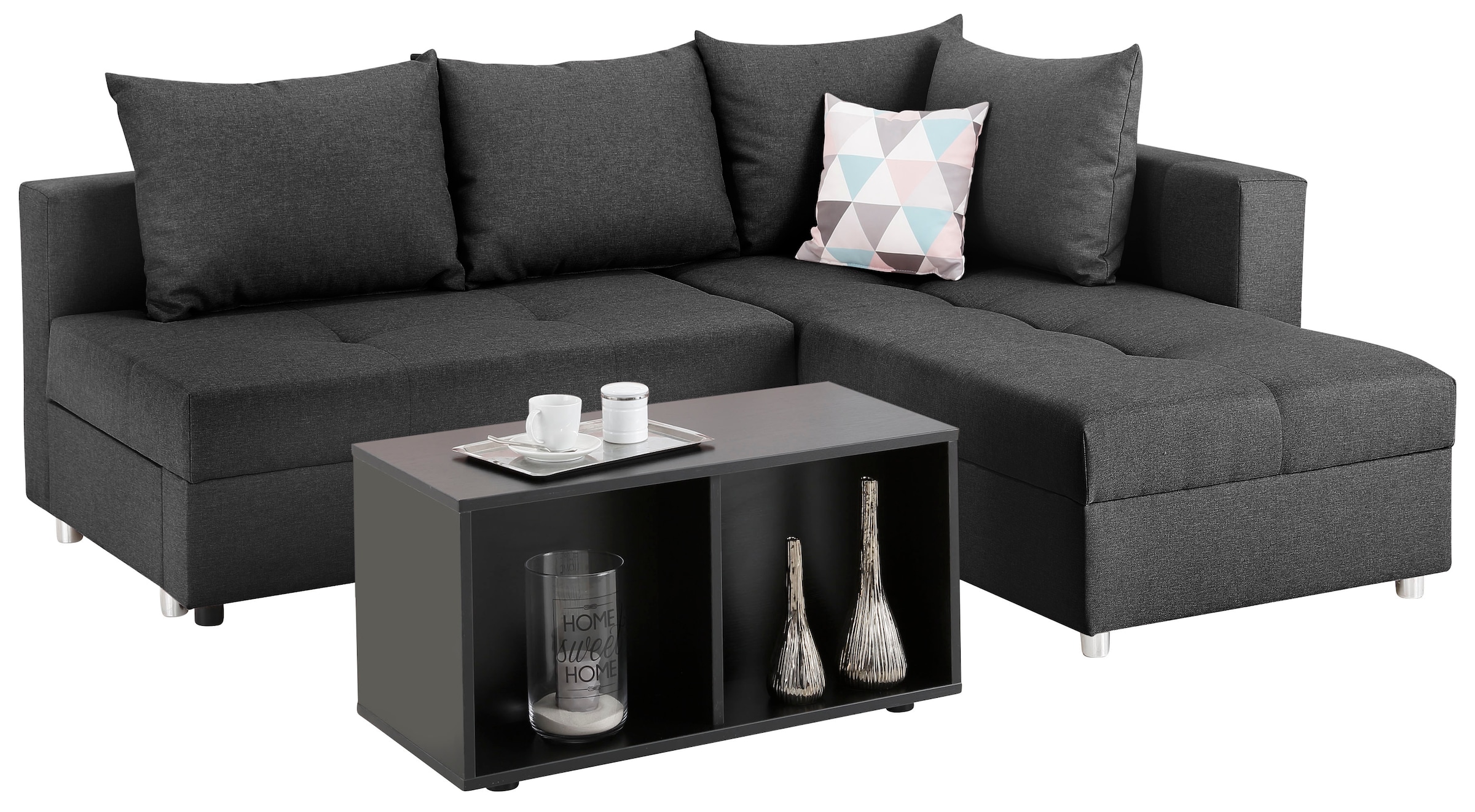 Home affaire Canapé d'angle »Italia L-Form, B: 217 cm« Bettfunktion, Bettkasten & 1 Zierkissen, Federkern