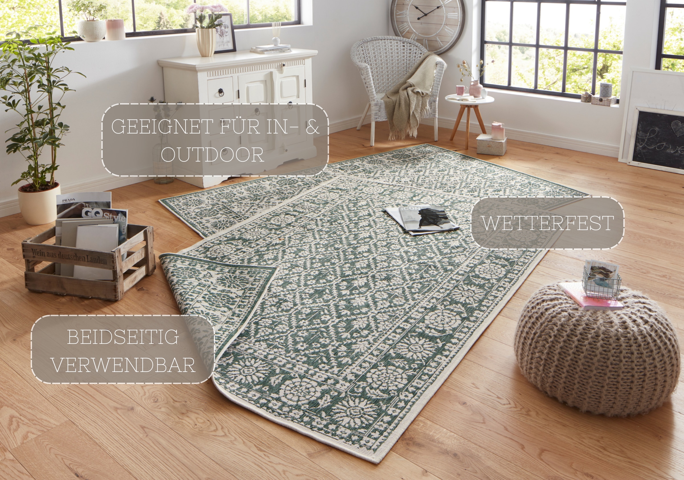 NORTHRUGS Teppich »Curacao«, rechteckig, 5 mm Höhe, In-& Outdoor, Läufer, Wetterfest, Balkon, Wohnzimmer, Wasserfest
