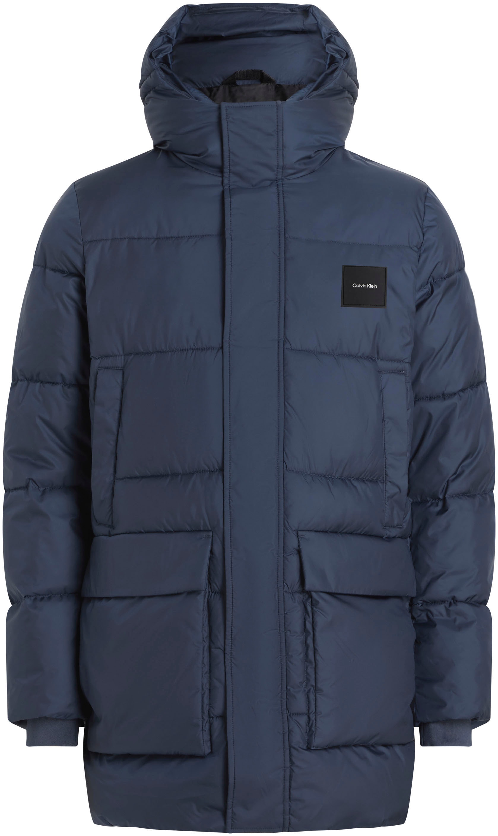 Calvin Klein Kurzmantel »LONG HOODED QUILT PUFFER MW«, mit Logopatch