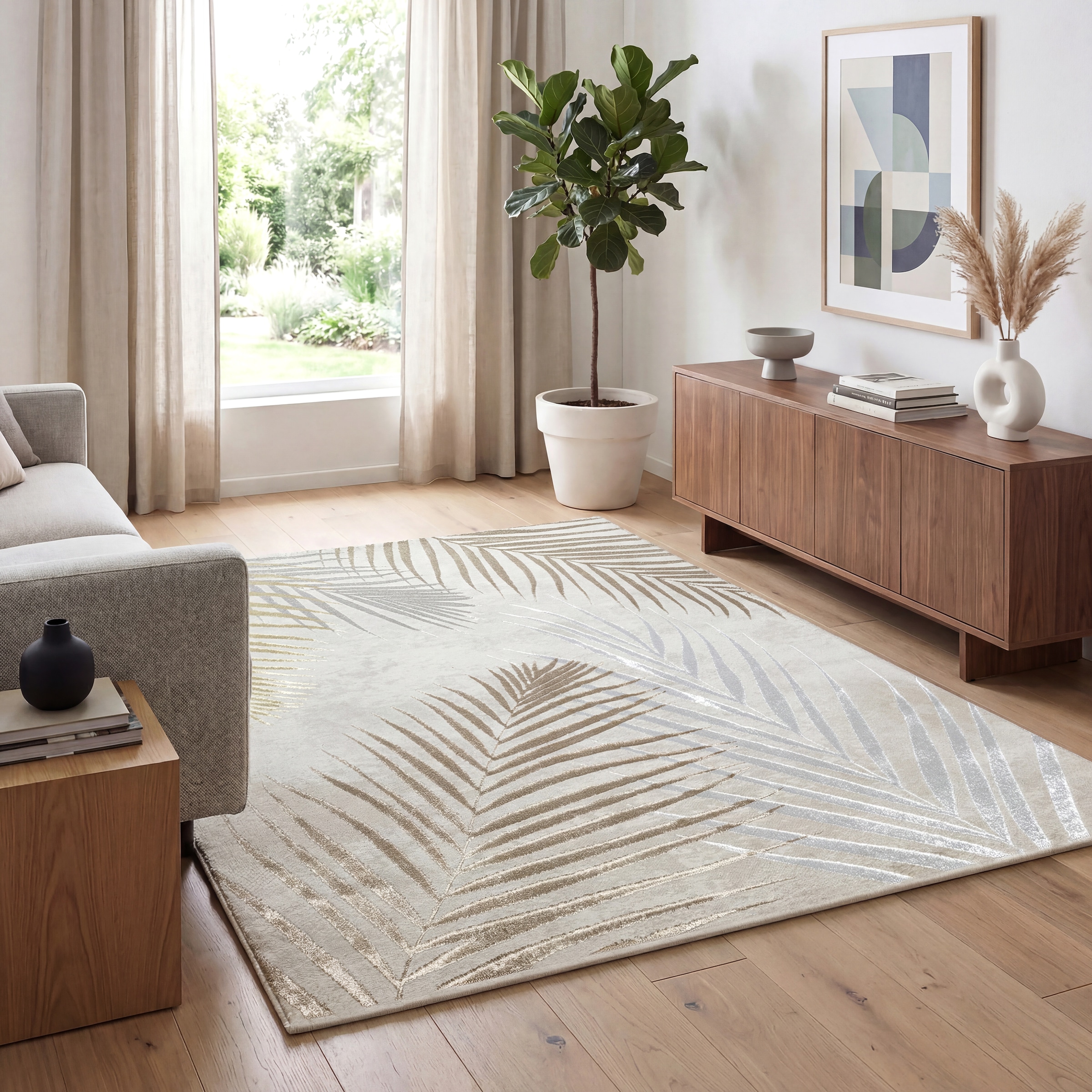 GOODproduct Teppich »Luvvi« rechteckig 8 mm Höhe Kurzflor, modernes Blätter Design, Hoch-Tief-Struktur, Wohnzimmer