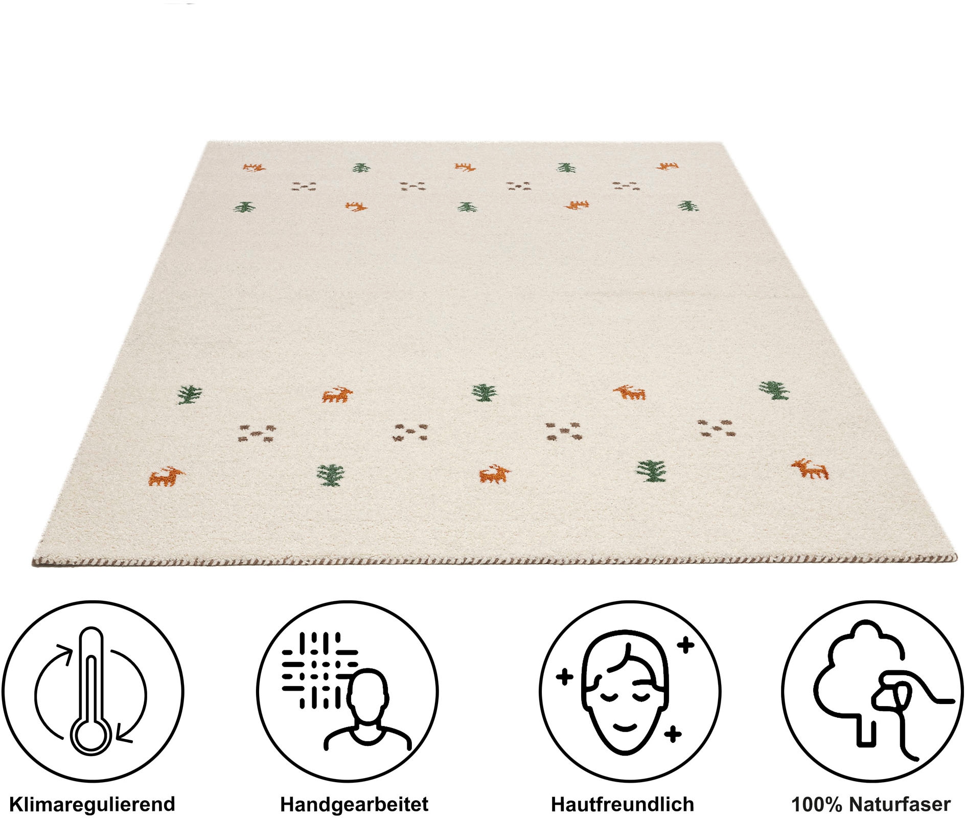 THEKO Wollteppich »Gabbeh Motiv, Handgefertigt, Teppich, Tiermotiv,  reine Wolle« rechteckig 14 mm Höhe reine Wolle, Wohnzimmer, Schlafzimmer, Esszimmer