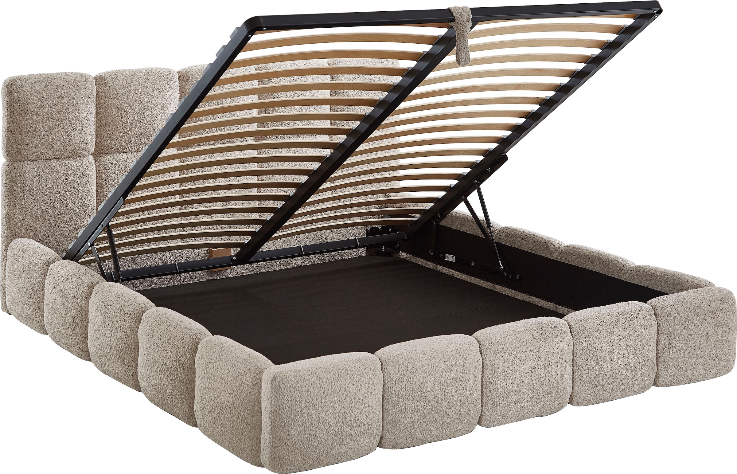 ATLANTIC home collection Polsterbett »"Jane" mit grossen Stauraum«, luxurious gepolstertes Kopfteil und Rahmen, Bezug mit Bouclécharakter