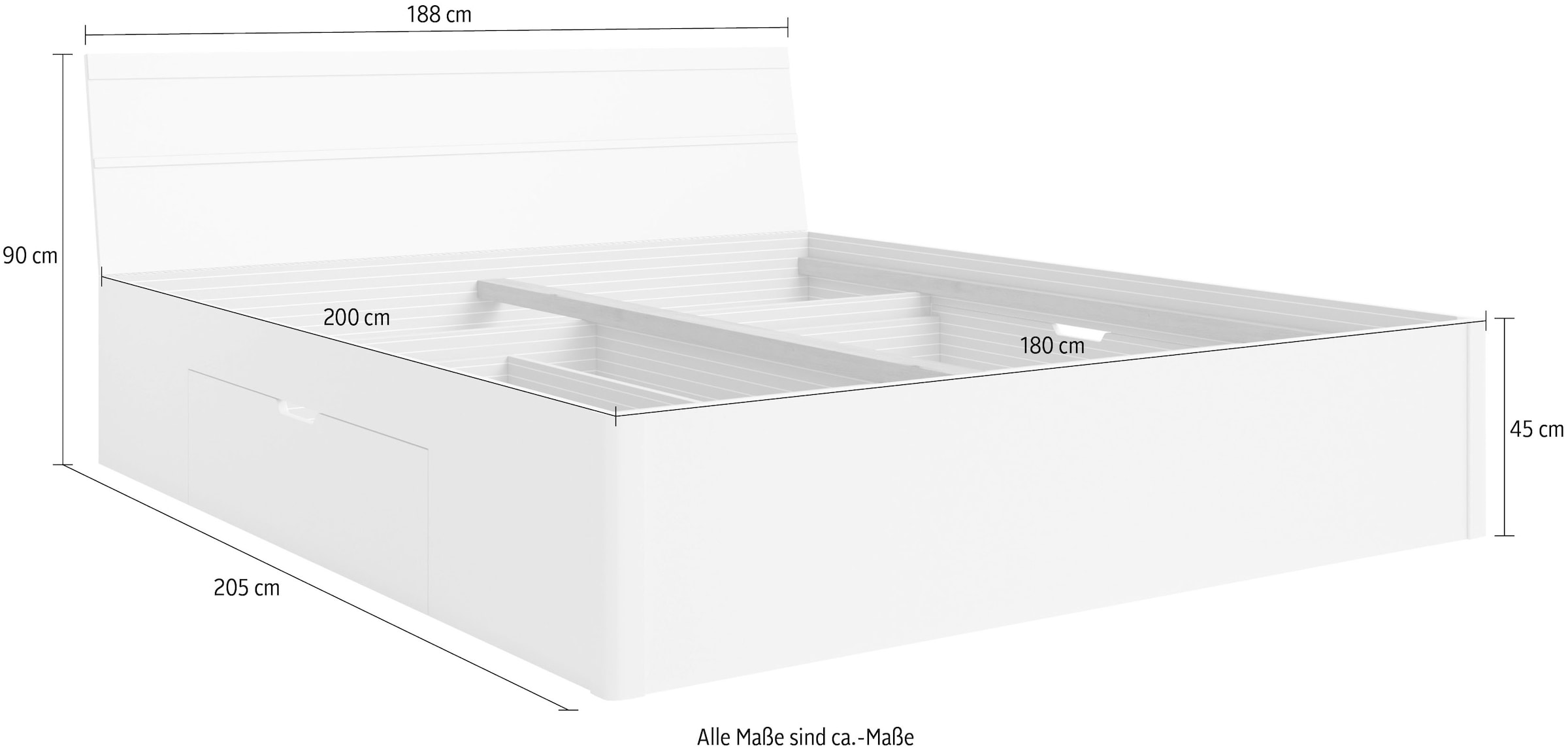 INOSIGN Stauraumbett »Beta, Breite 160 oder 180cm, moderne Bettanlage mit 2 Schubladen«, Bettgestell in zwei Grössen inklusive 2 Bettschubladen