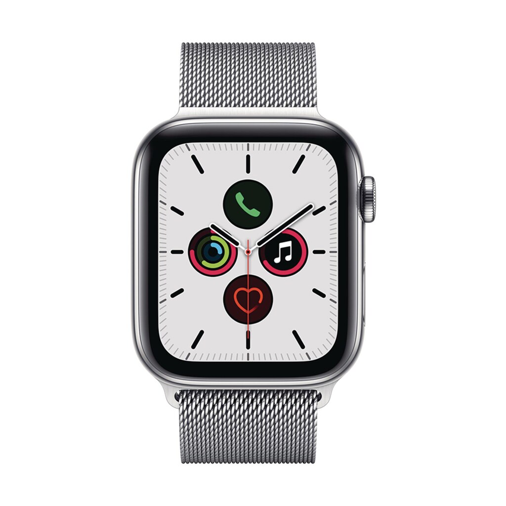Apple Smartwatch »Serie 5, GPS Cellular, 44 mm Edelstahl-Gehäuse mit Sportarmband«, (Watch OS MWWG2FD/A)