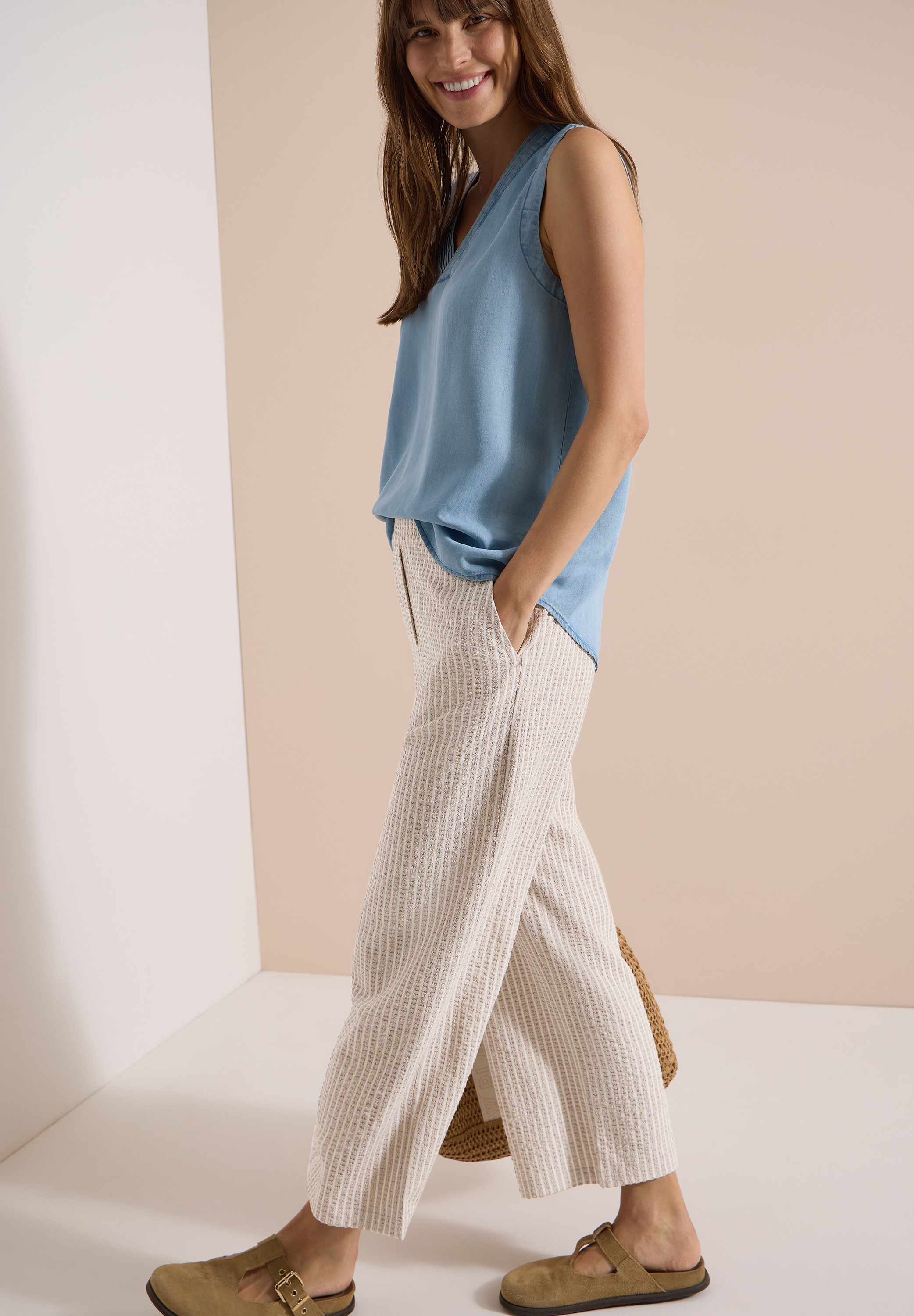 Cecil 7/8-Hose  Seersucker-Qualität, Streifenmuster, Loose Fit