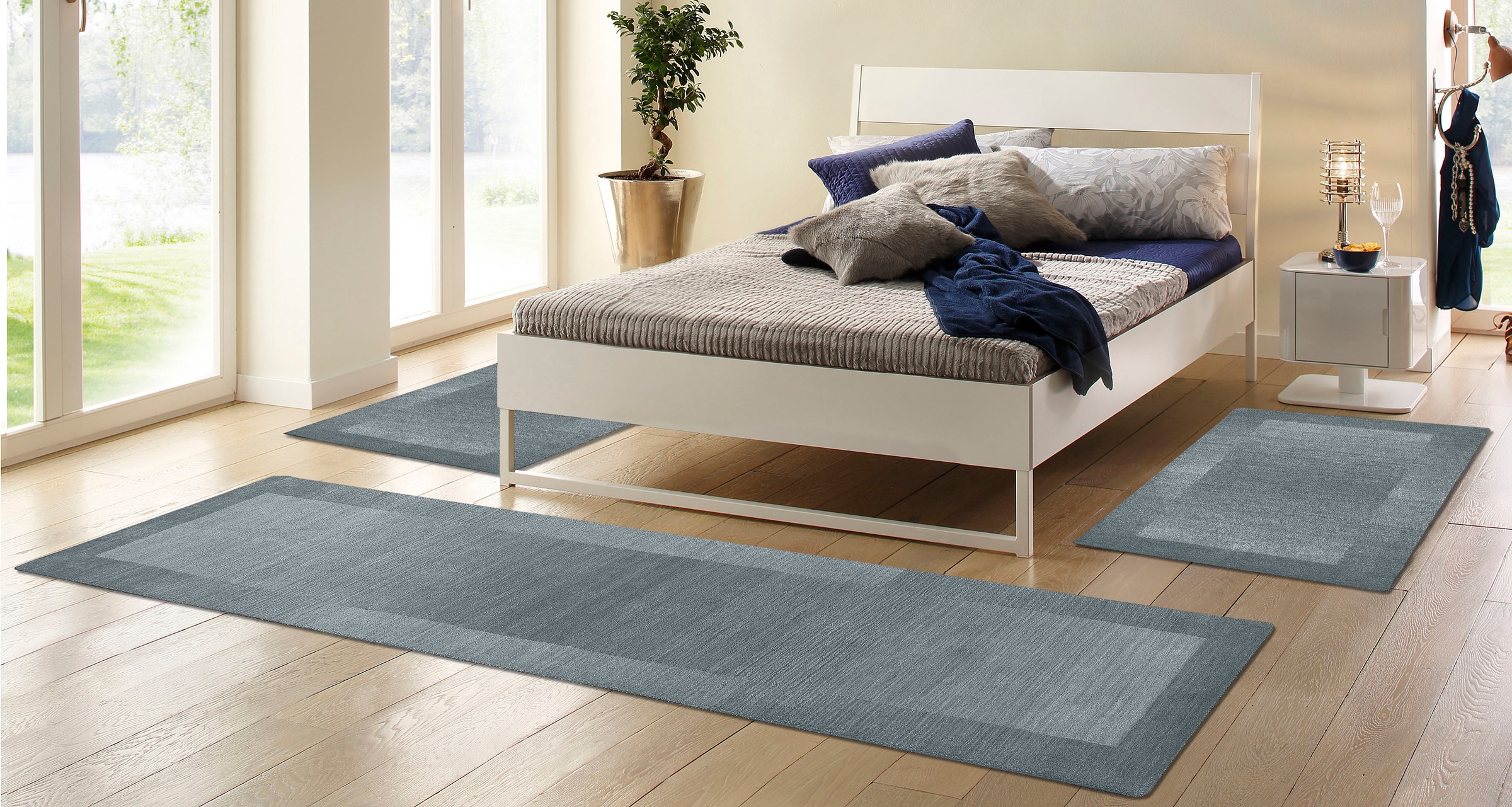 THEKO Bettumrandung »Gabbeh Super, Handweb, Teppich, Bordüre, reine Wolle,« Höhe 9 mm 3 tlg. Bettvorleger, Schlafzimmer, Läufer-Set