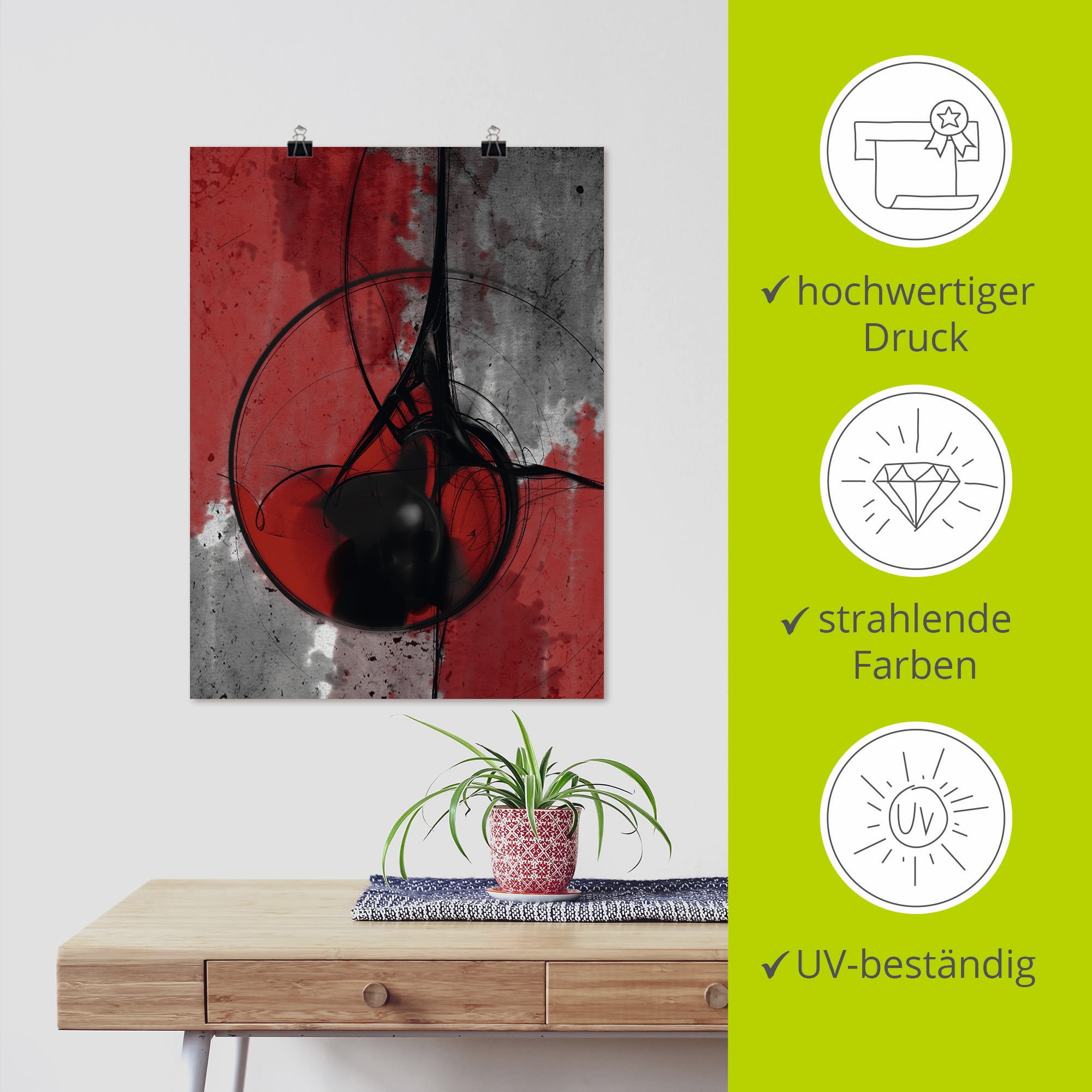 Artland Wandbild »Abstrakt in rot und schwarz«, Gegenstandslos, (1 St.), als Alubild, Outdoorbild, Leinwandbild, Poster in verschied. Grössen