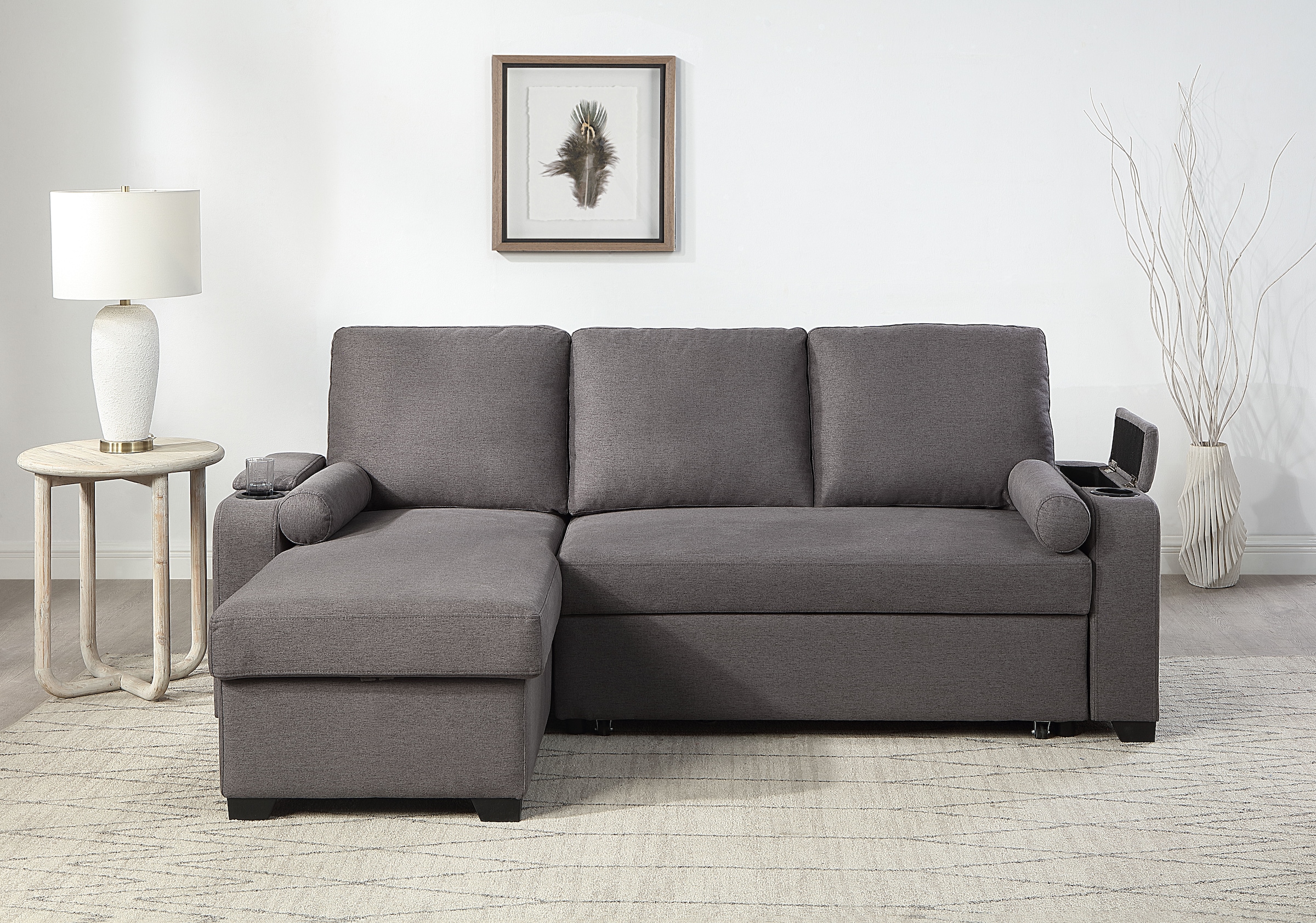 Image of ATLANTIC home collection Ecksofa "Gorje L-Form" mit Schlaffunktion, Stauraum, Becherhalter, Staufächer & Kissenrollen