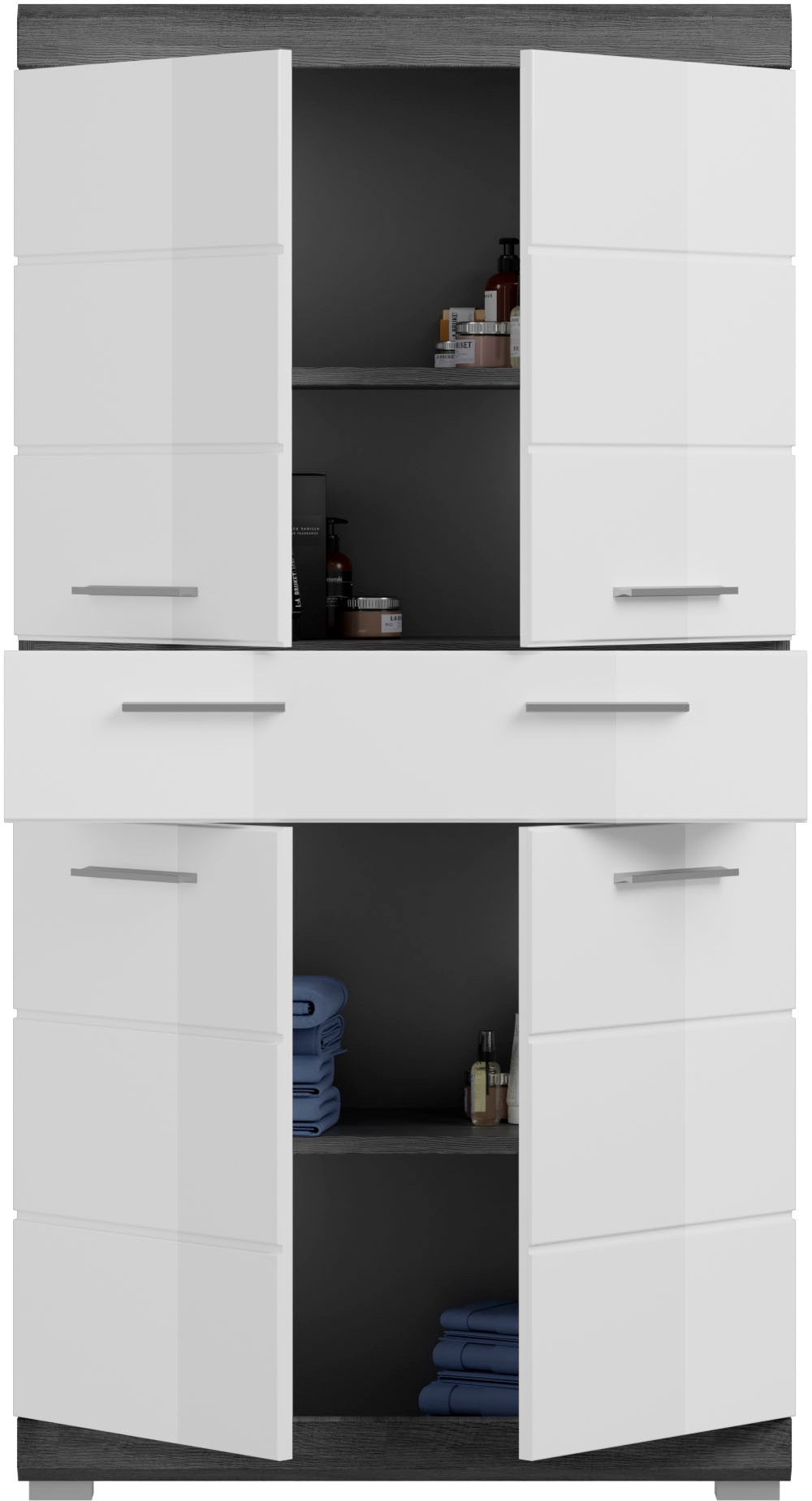 INOSIGN Badmöbel-Set »Siena, 4 teilig, bestehend aus:«, (Set, 4 St.), Hochschrank, Waschbeckenunterschrank, Spiegelschrank, Midischrank