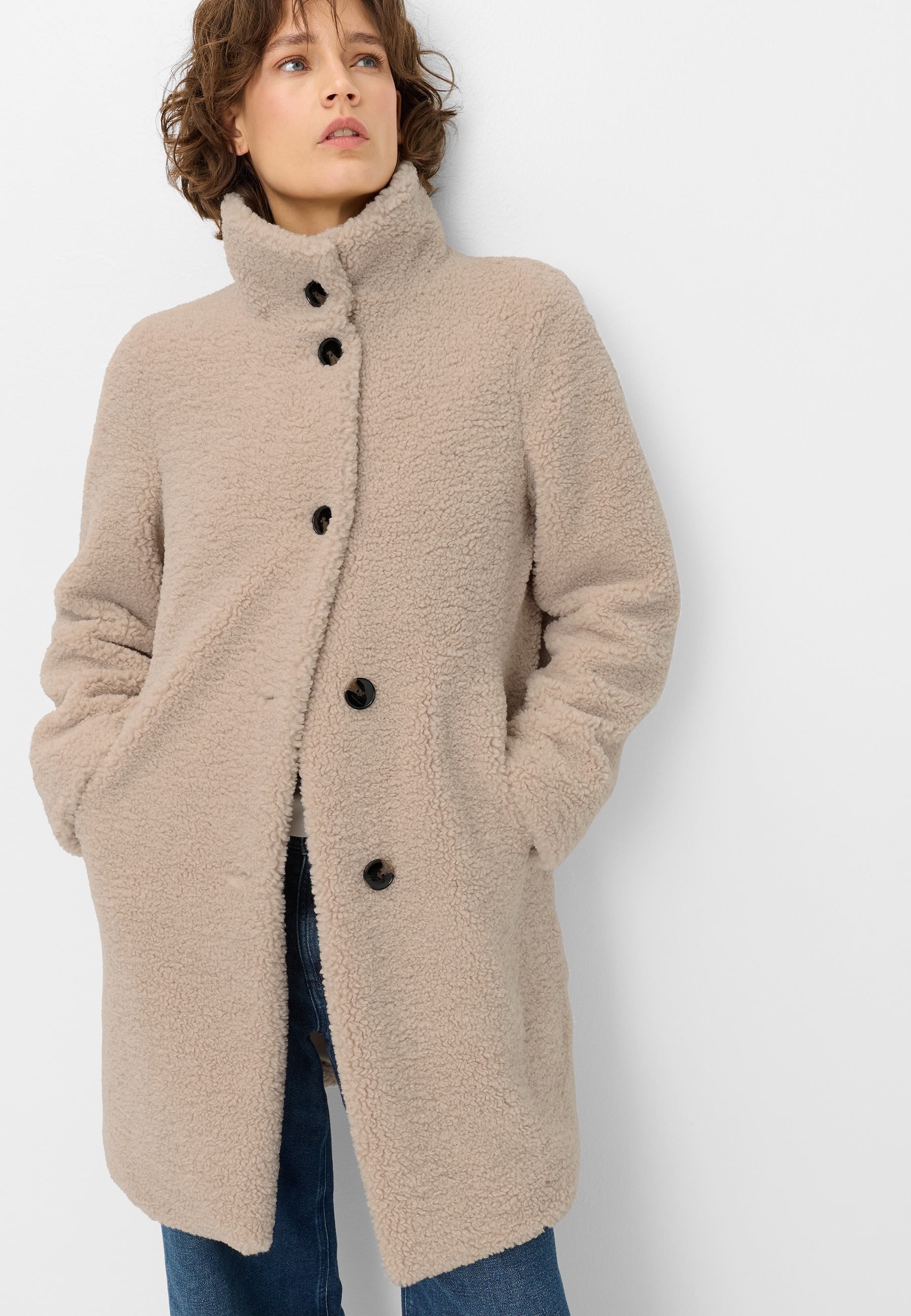 Fuchs Schmitt Manteau en imitation fourrure col montant, coupe régulière