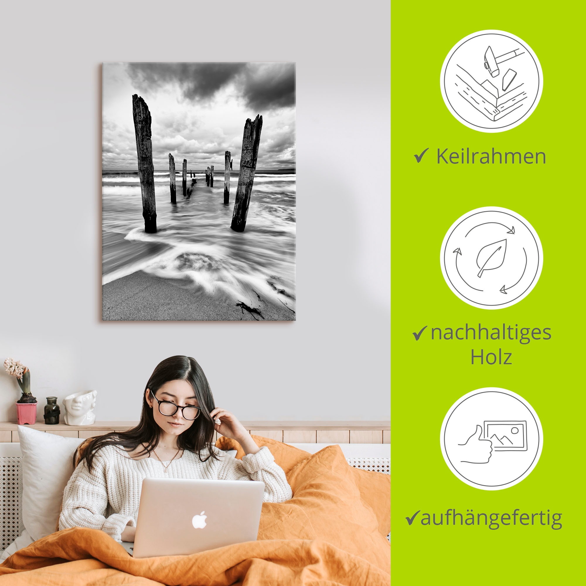Artland Wandbild »Holzstangen am Ostseestrand«, Küste, (1 St.), als Leinwandbild, Poster in verschied. Grössen