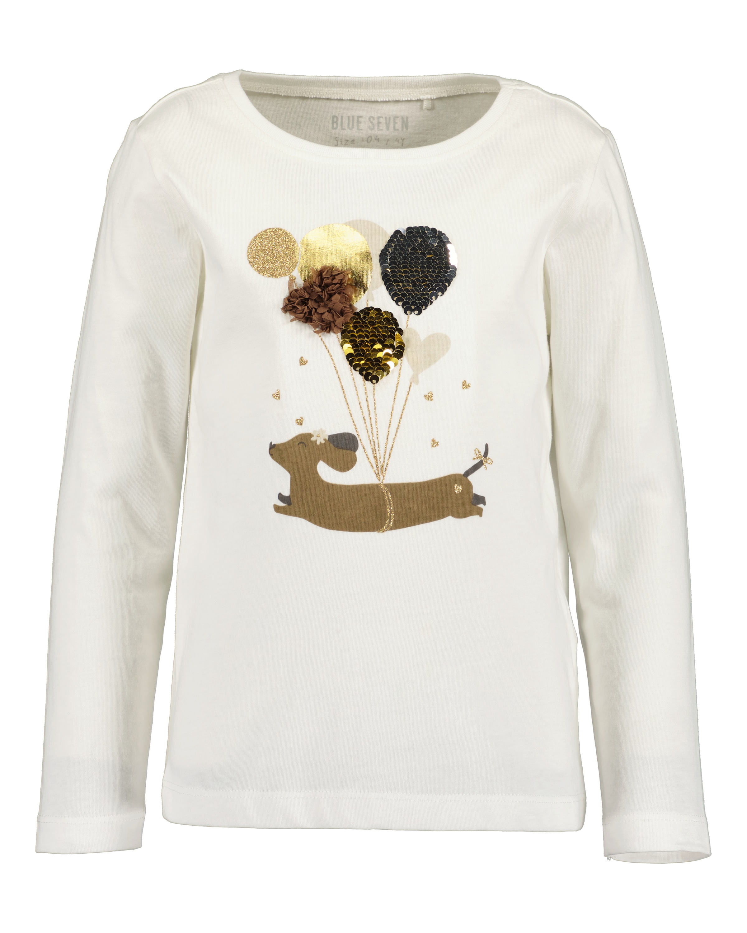 Image of Blue Seven Langarmshirt Baumwolle, Glitzerdruck mit Chiffon-Applikation und Wendepailletten