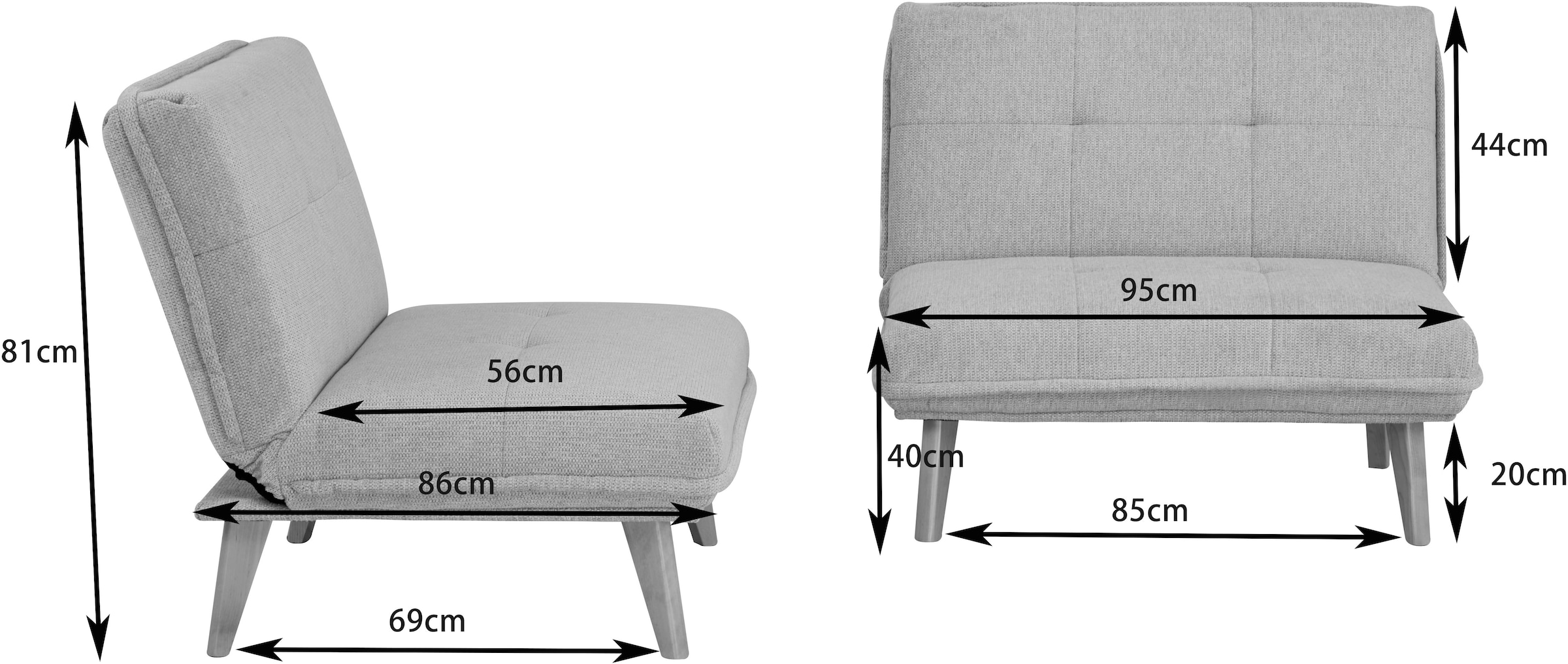 INOSIGN Sessel »DELANEY Schlafsofa, bestehend aus 2 Modulen, mit Schlaffunktion« Bettsofa, Schlafsessel, Klappsofa, erweiterbar, in Webstoff