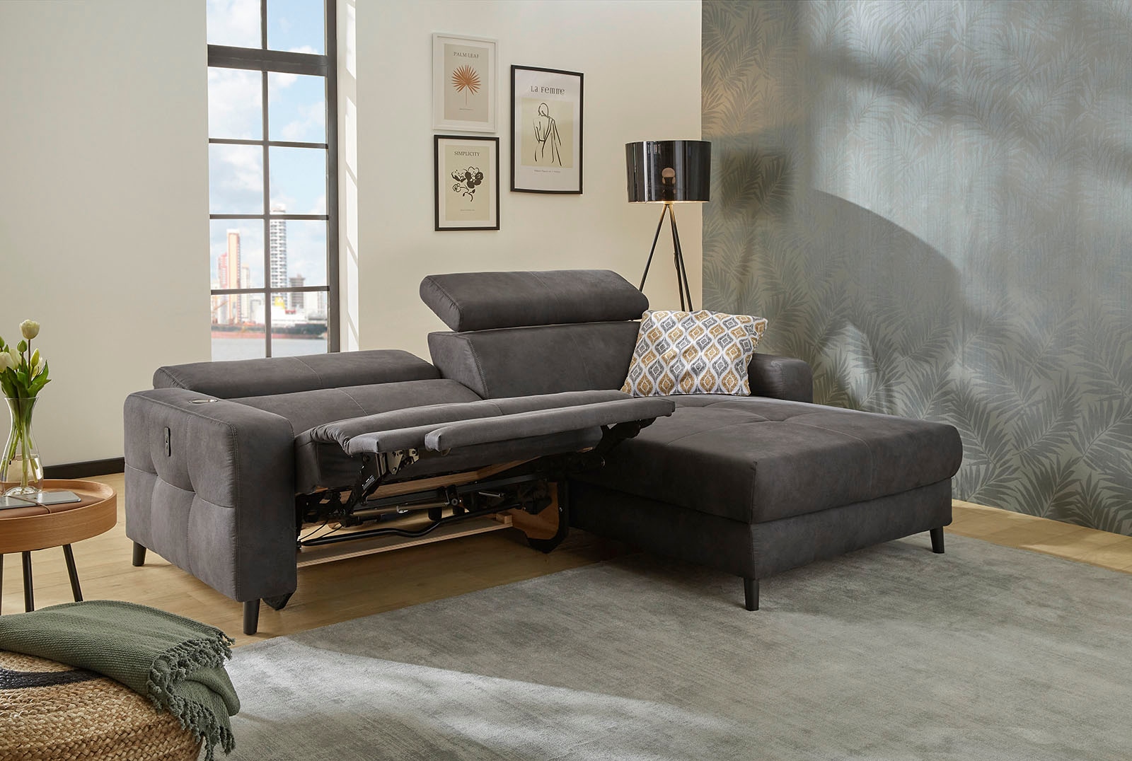 Jockenhöfer Gruppe Ecksofa »Doppio L-Form, B: 247 cm, mit elektr. Relaxfunktion und« Kopfteilverstellung, USB-Anschluss, induktive Ladestation & Zierkissen