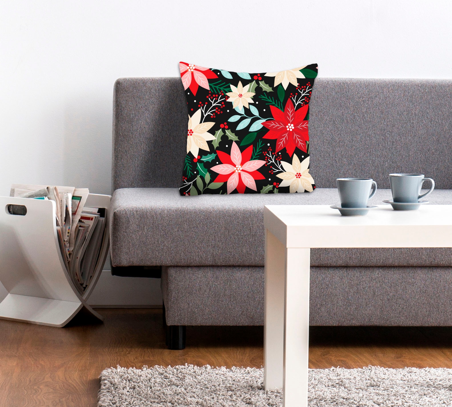 Image of queence Dekokissen "Weihnachtsstern" Kissenhülle,Bunte Blüten,Floral,Farbenfroh,Natur,Blumenmuster