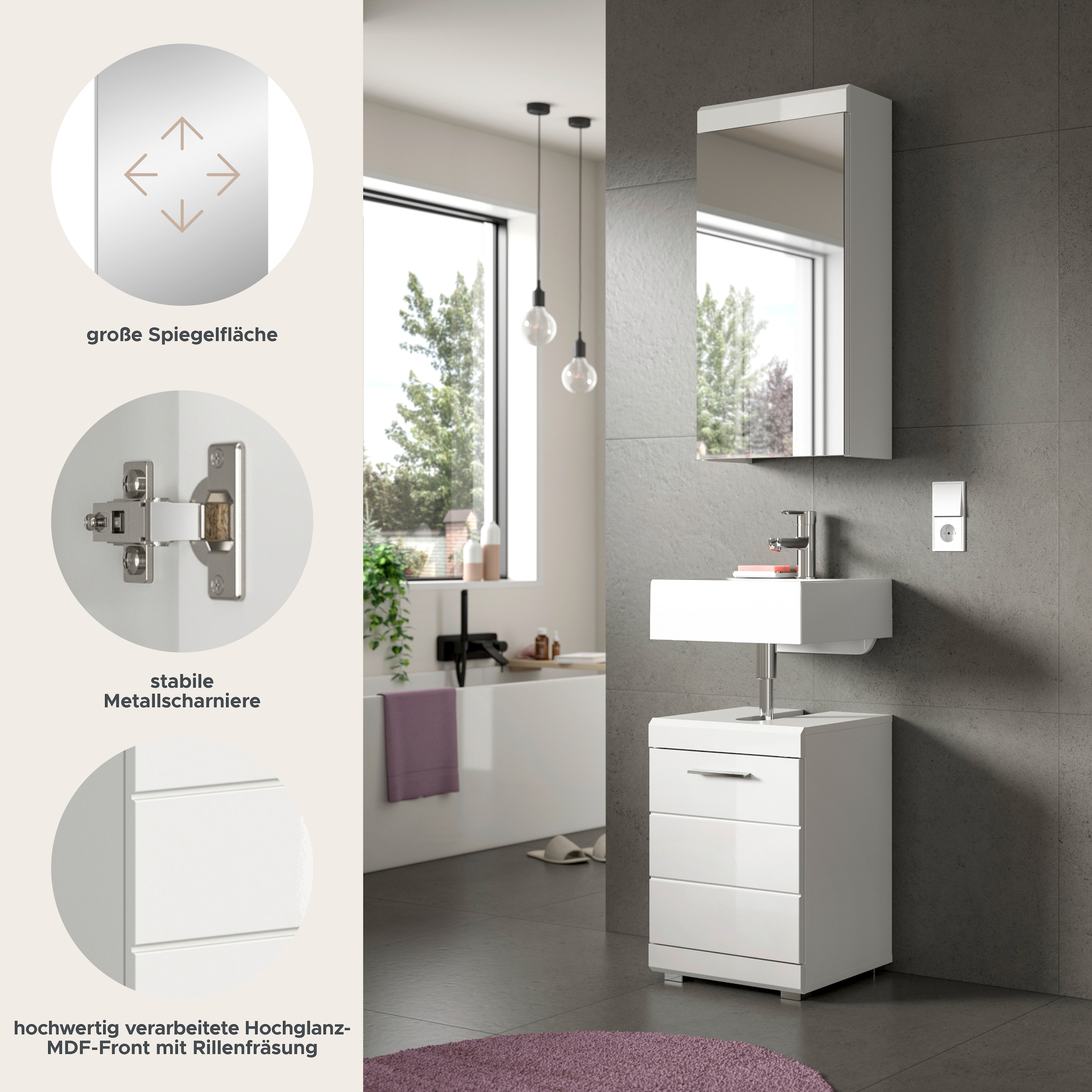 welltime Ensemble de meubles de salle de bain »SIENA, 2-teilig, Waschbeckenunterschrank & Spiegelschrank«