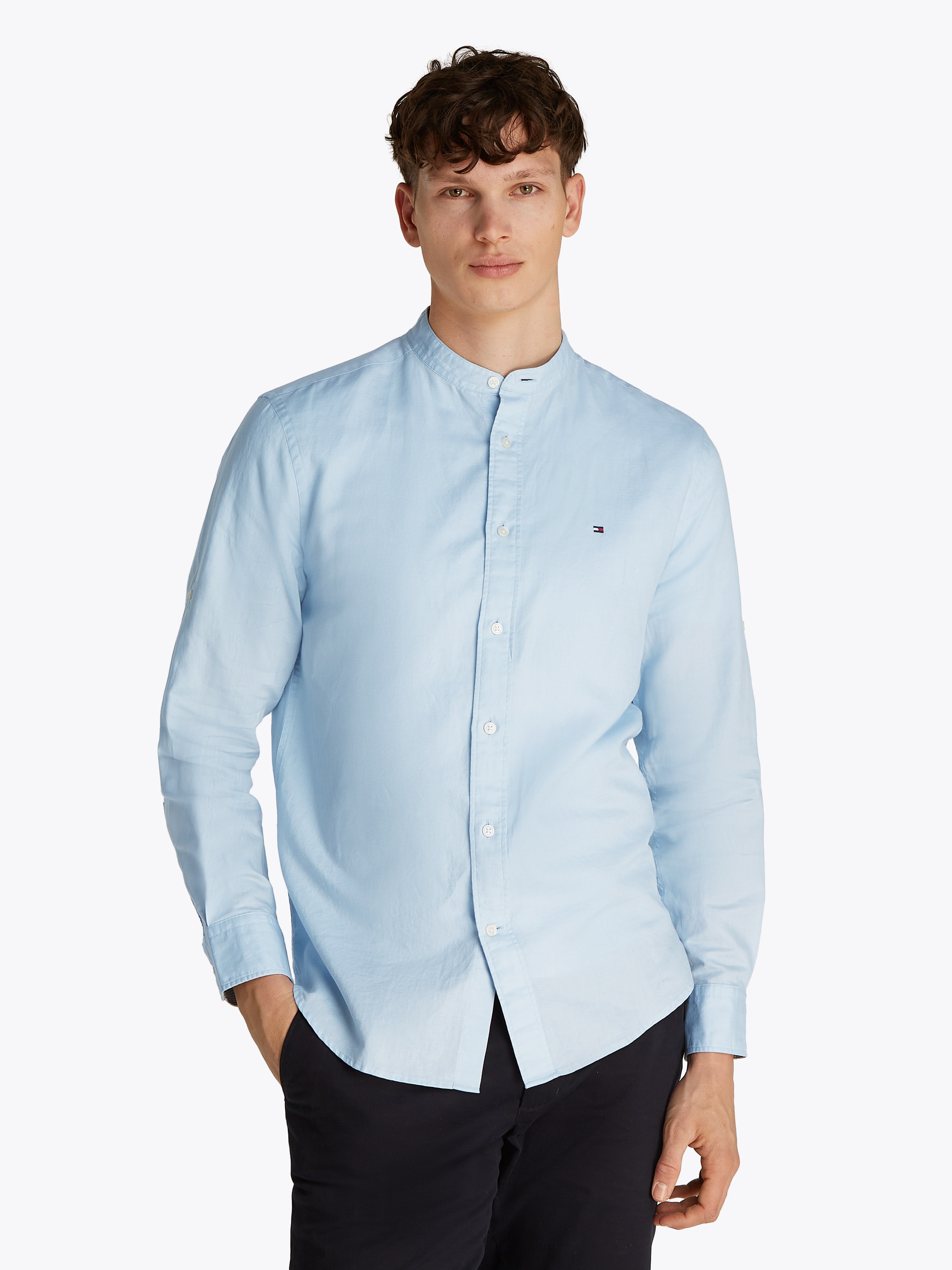 Image of Tommy Hilfiger Langarmhemd "LINEN BLEND MAO COLLAR SHIRT"
