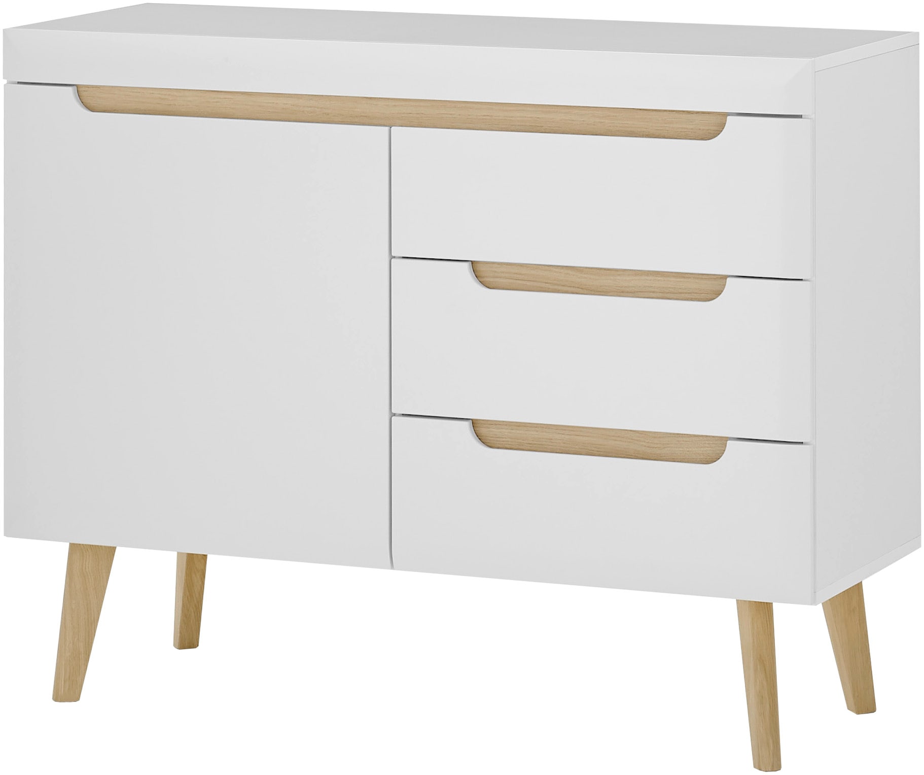 INOSIGN Sideboard »Torge, Anrichte, Kommode, Schubladenschrank«, (1 St.), abgeschrägte Füsse, drei Farben, Scandi Design, 107 cm breit