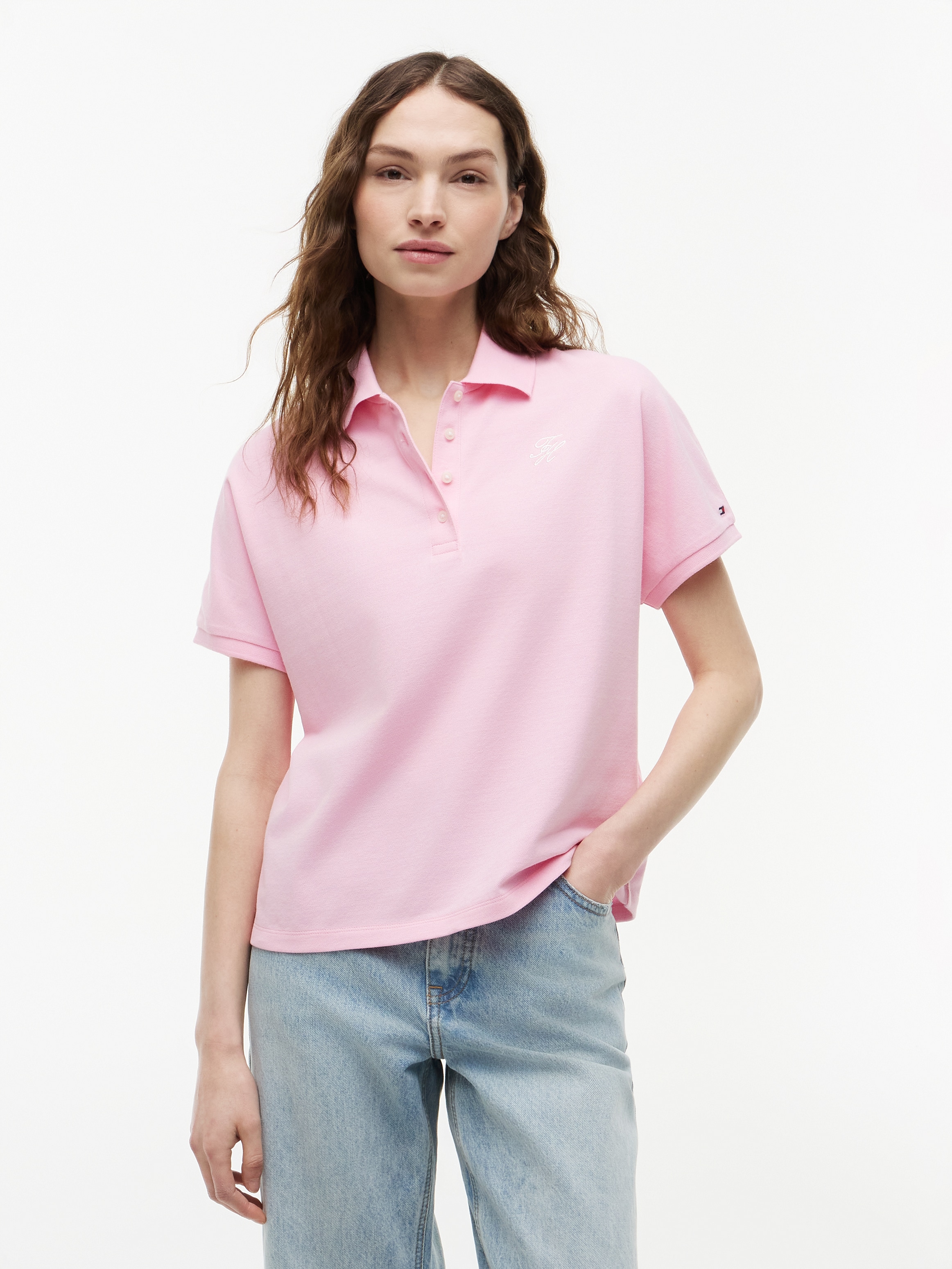 Tommy Hilfiger Poloshirt »TH SCRIPT MODERN SS POLO« Baumwollmischung, Polokragen, kurze Knopfleiste