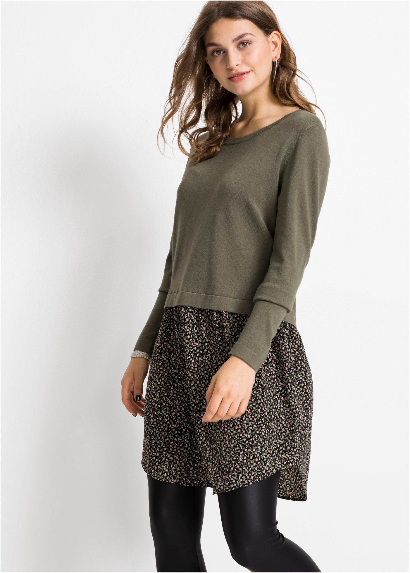 Image of bonprix 2-in-1-Pullover "Feinstrickpullover mit Rockansatz" im Materialmix, mit geblümten Rockansatz, bequem