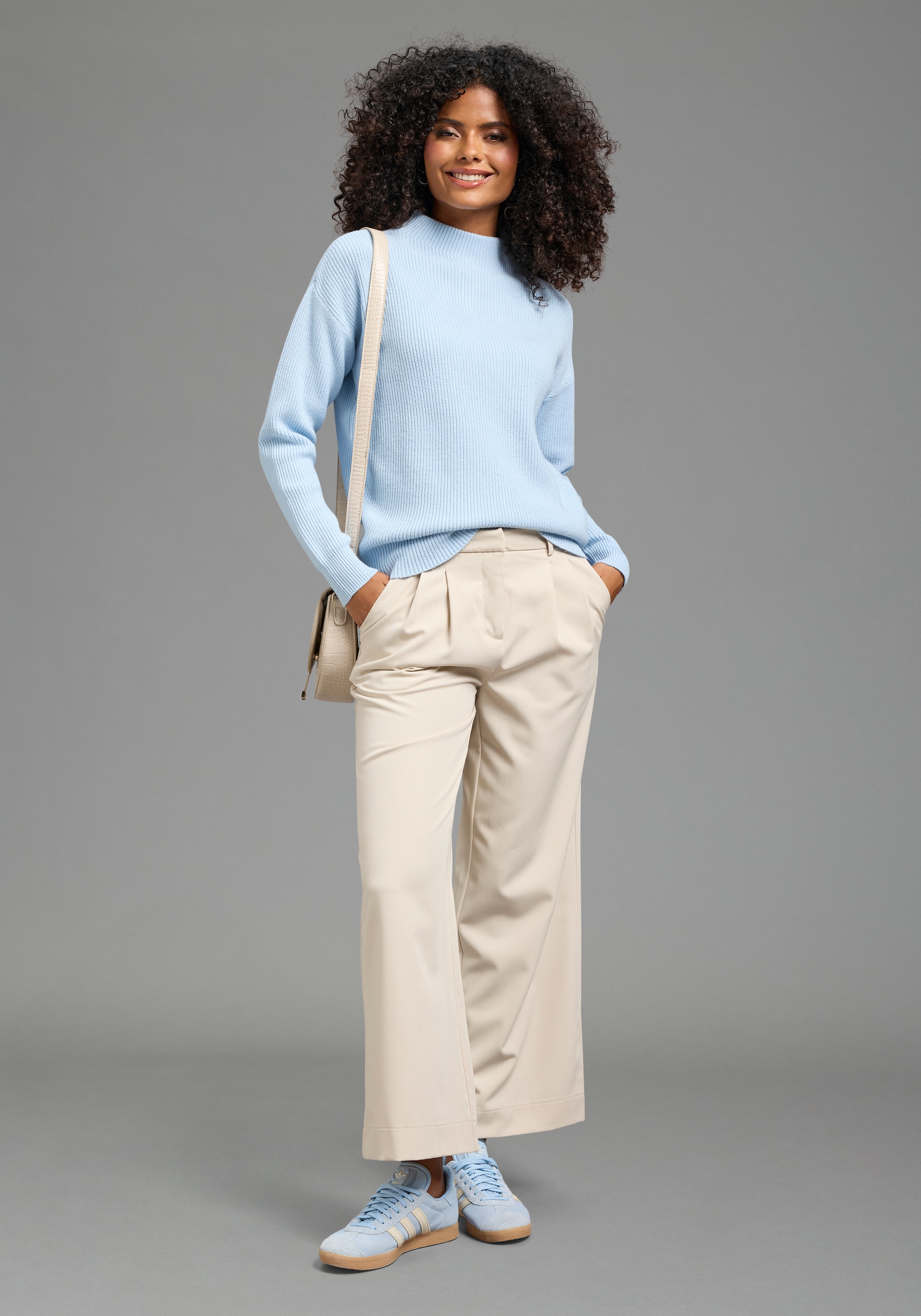 Laura Scott Pull en tricot »mit Stehkragen mit hüftlanger Passform« en mélange de viscose doux