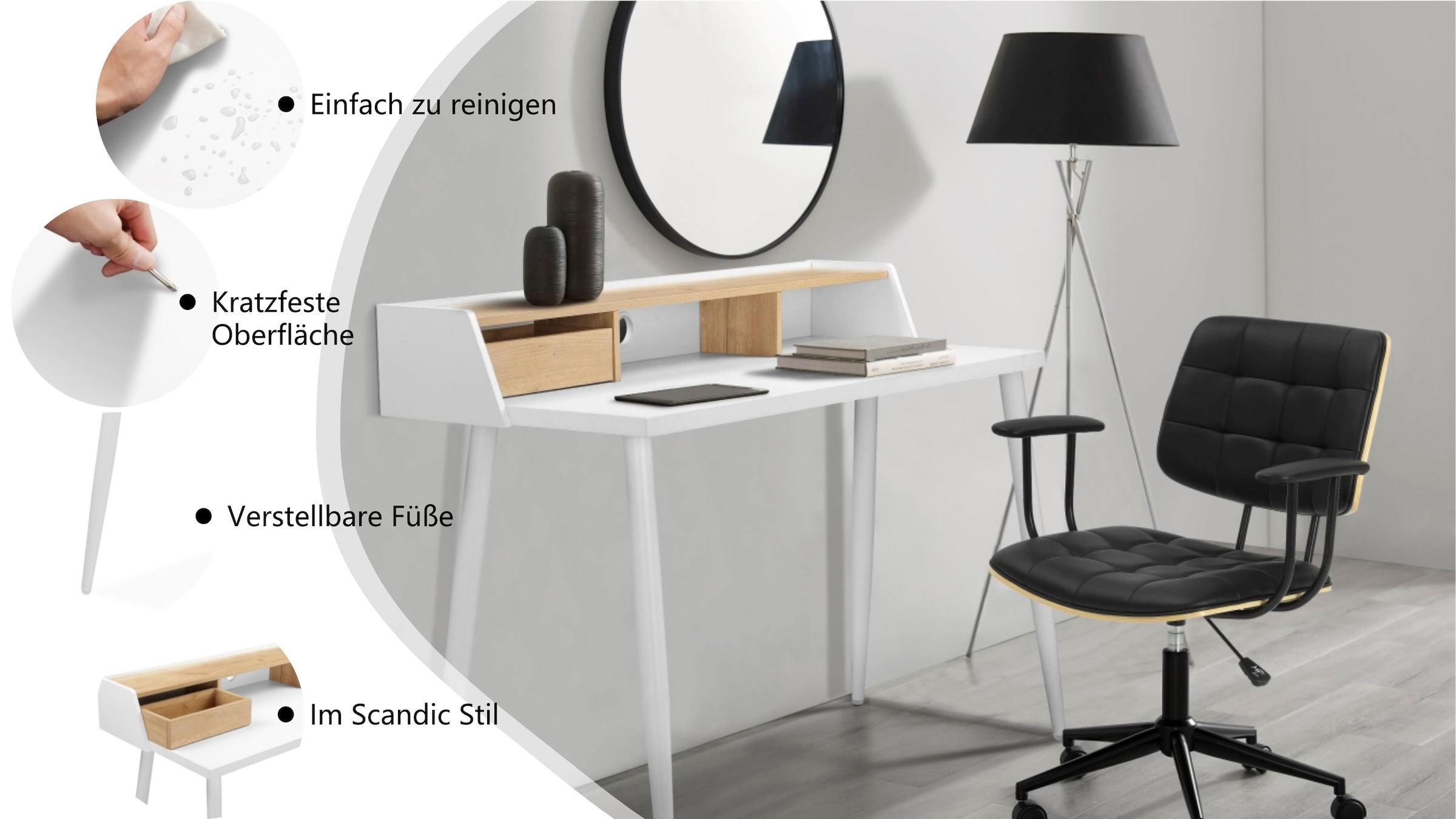 andas Schreibtisch »RORBY«, Laptoptisch, Home Office, Metallbeine, Kabeldurchlass, Breite 120 cm