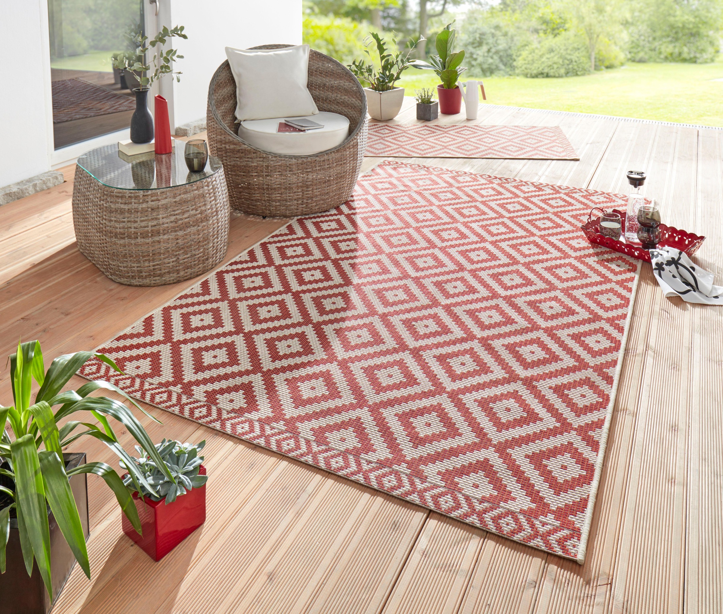 freundin Home Collection Teppich »Summer«, rechteckig, In-und Outdoor  geeignet, Rauten Design, Pflegeleicht, Flachgewebe kaufen