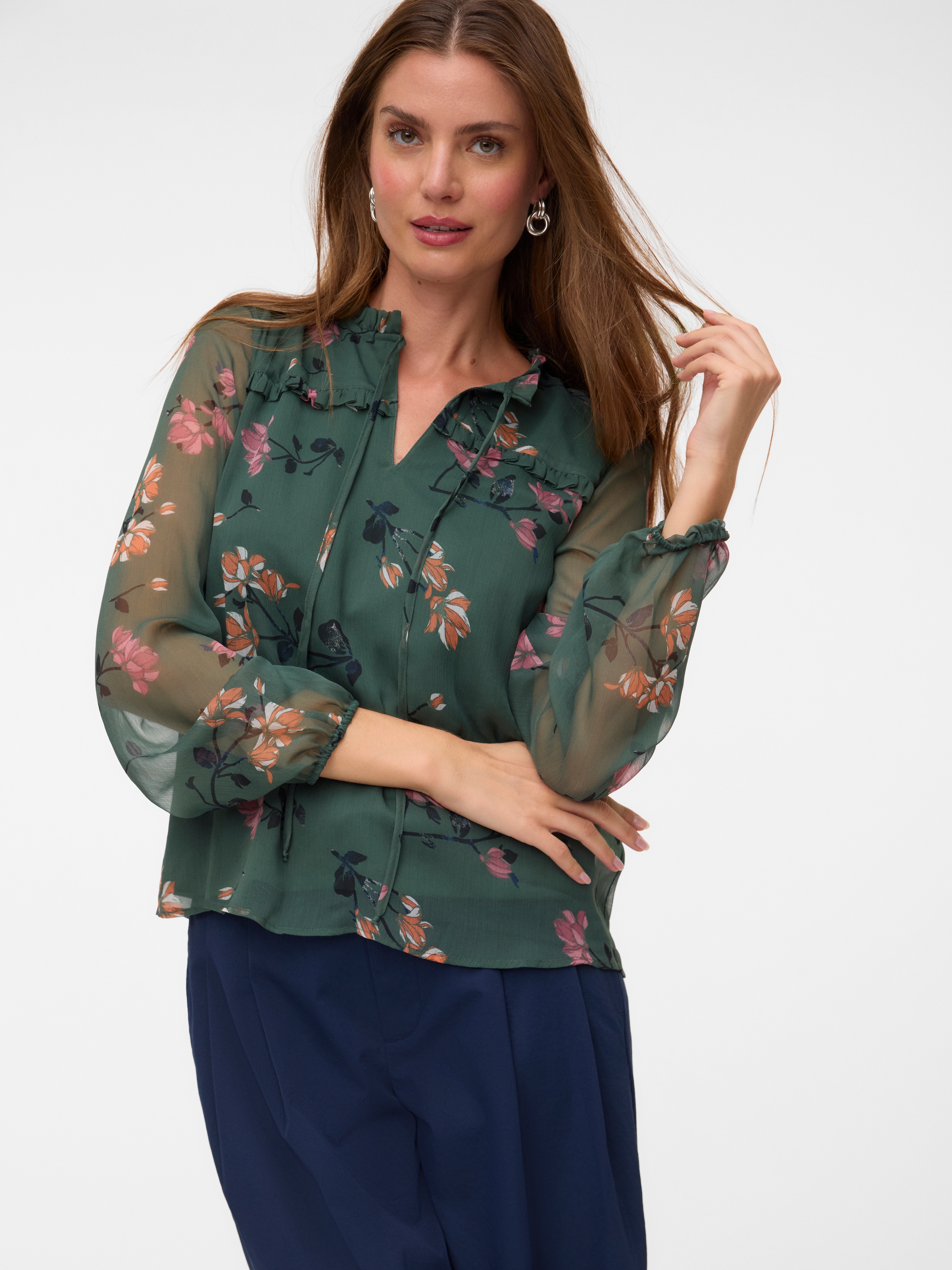 Image of Vero Moda Chiffonbluse "VMMILLA LS TOP WVN GA NOOS" Kunstfaser, regular fit