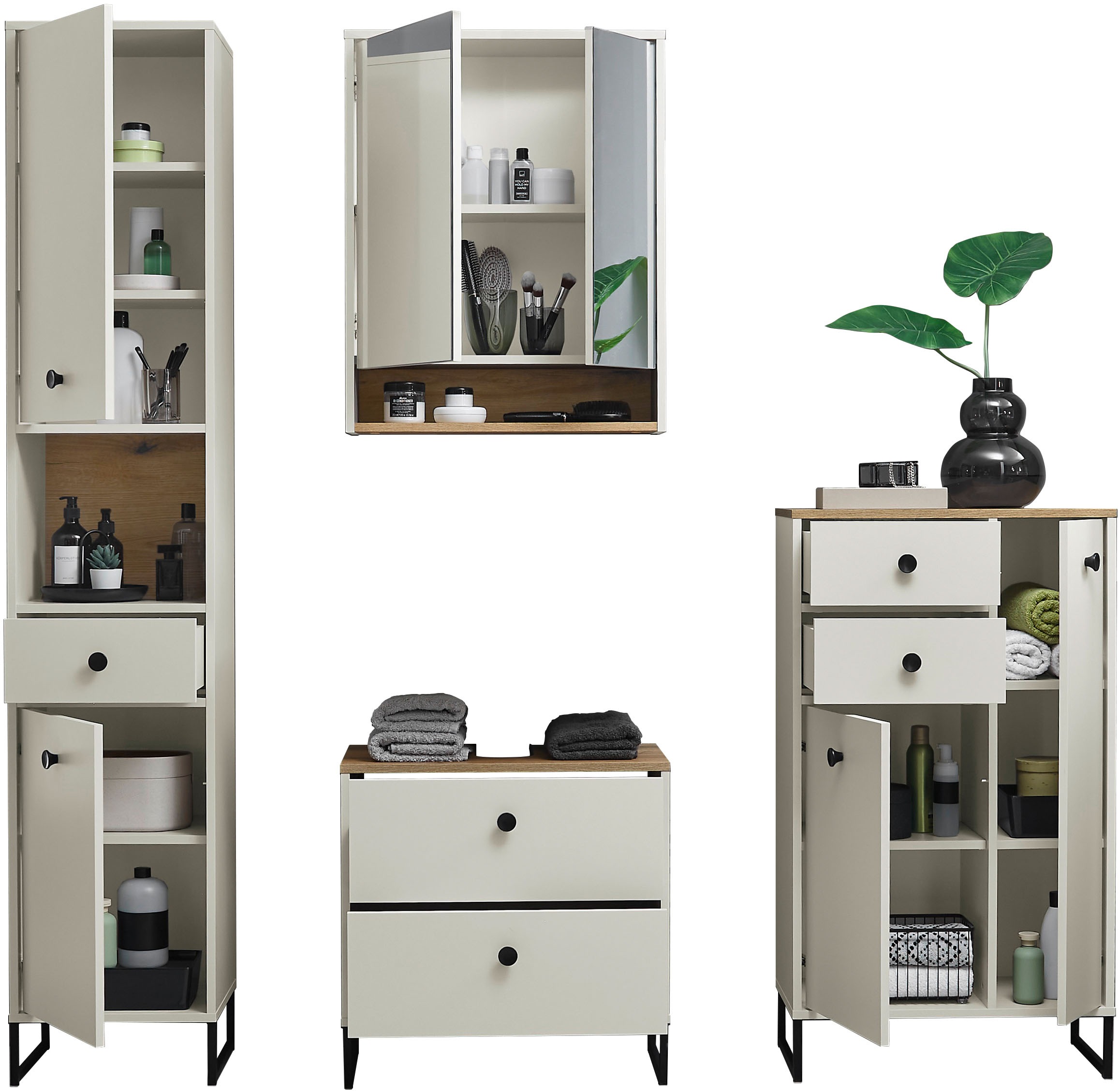 BASIC by Balculina Armoire sous lavabo »Linea« 1 cuis tlg. Largeur 60cm, pieds profilés en U, extension sous plan