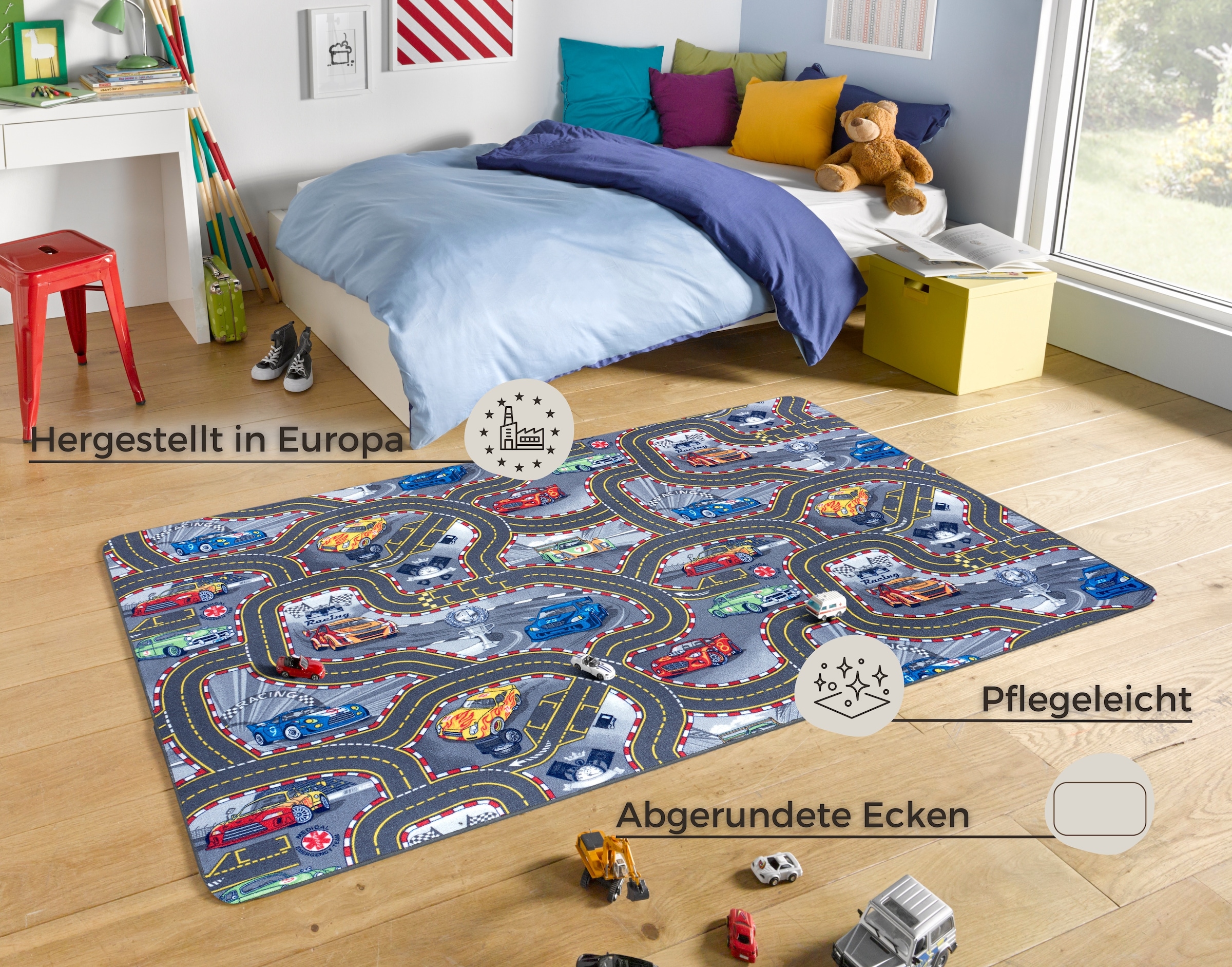 HANSE Home Kinderteppich »Spielteppich Kinder«, rechteckig, 6,5 mm Höhe, Kurzflor, Kinderzimmer, Teppich, Auto, Strassen, Schlafzimmer