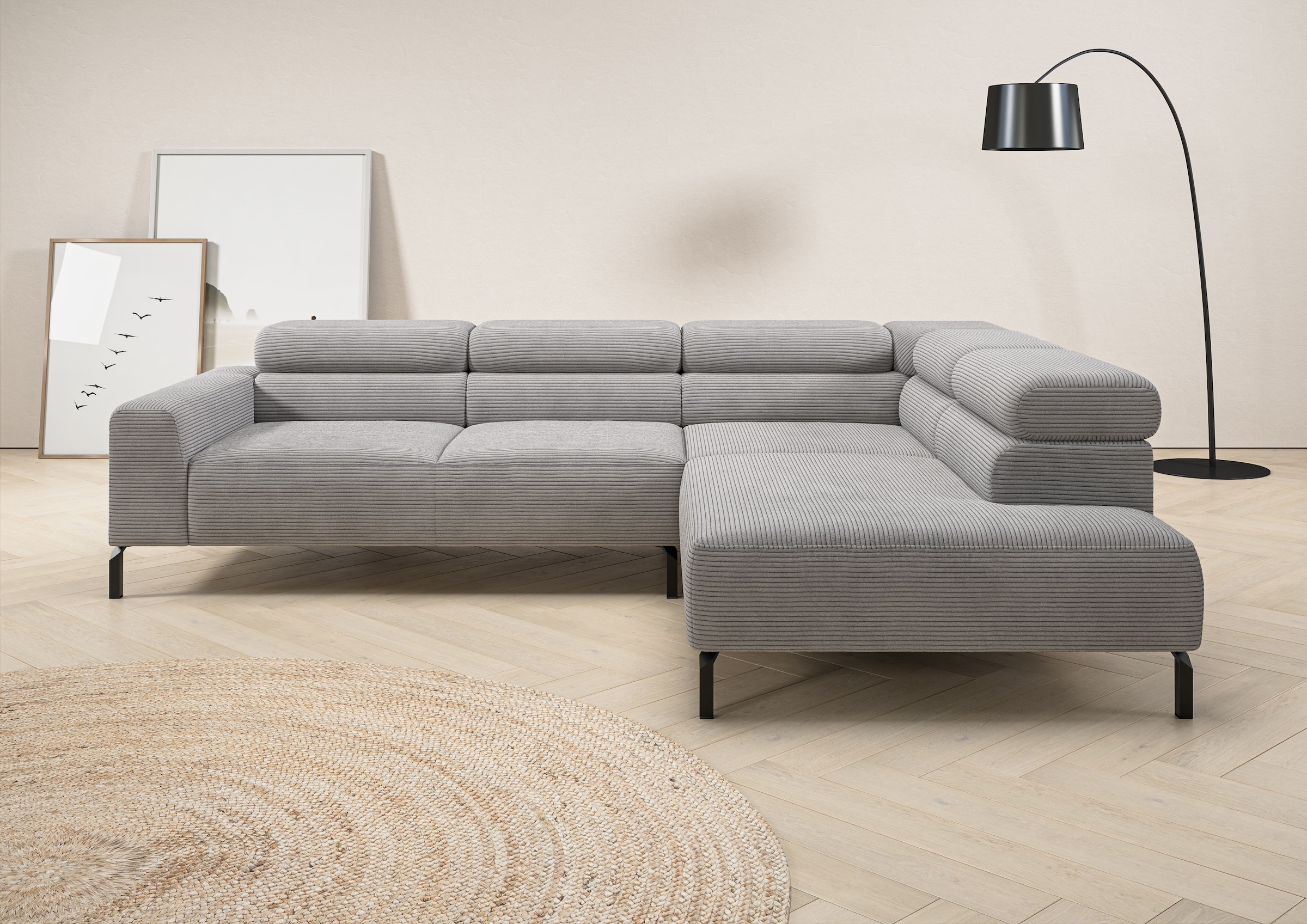 Image of Home affaire Ecksofa "Antonelli, L-Form, inkl. Kopfteilverstellung, Breite 276 cm, bequem" mit elektrischer Sitztiefenverstellung, in Cord, grau