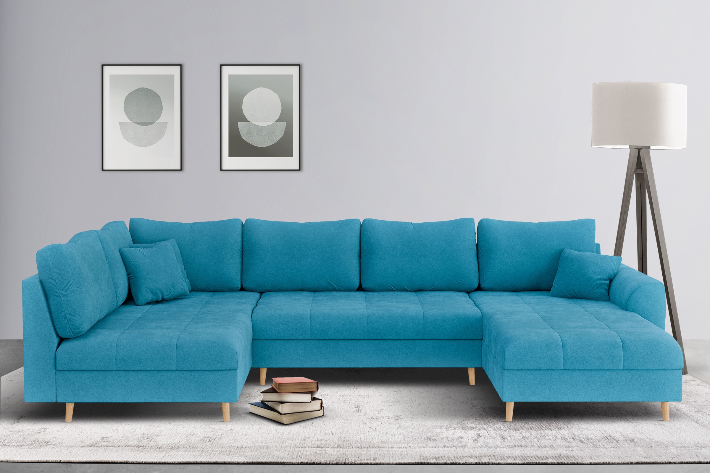 Home affaire Paysage de salon »CHARRE U-Form mit Ottomane, Masse B/T/H: 310/161/81 cm« feine Steppung, lose Rücken- und Zierkissen, auch in Cord und Bouclé